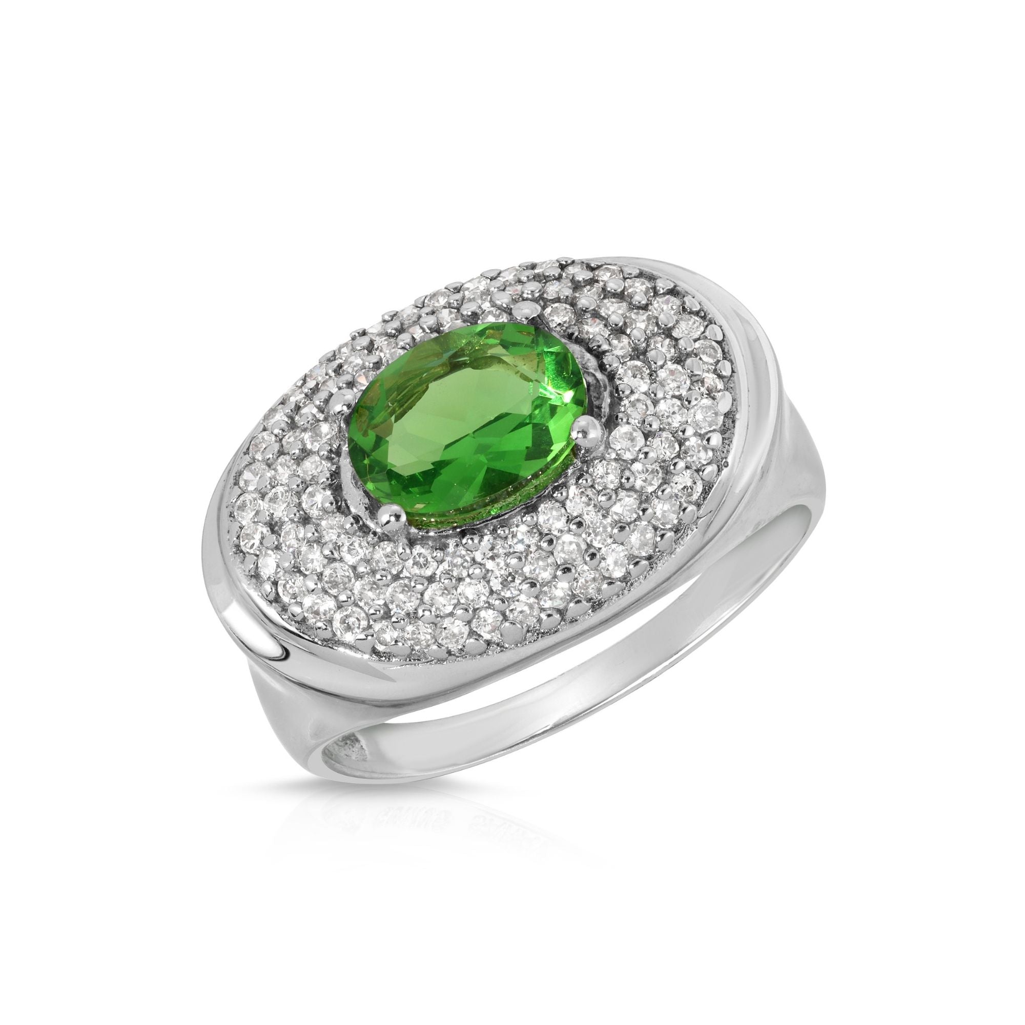 Emerald Oval Ring for Women - 14K Gold Plated Green Gemstone Engagement Wedding Band - Perfect for Bridal, Anniversary & Special Occasion Gifts