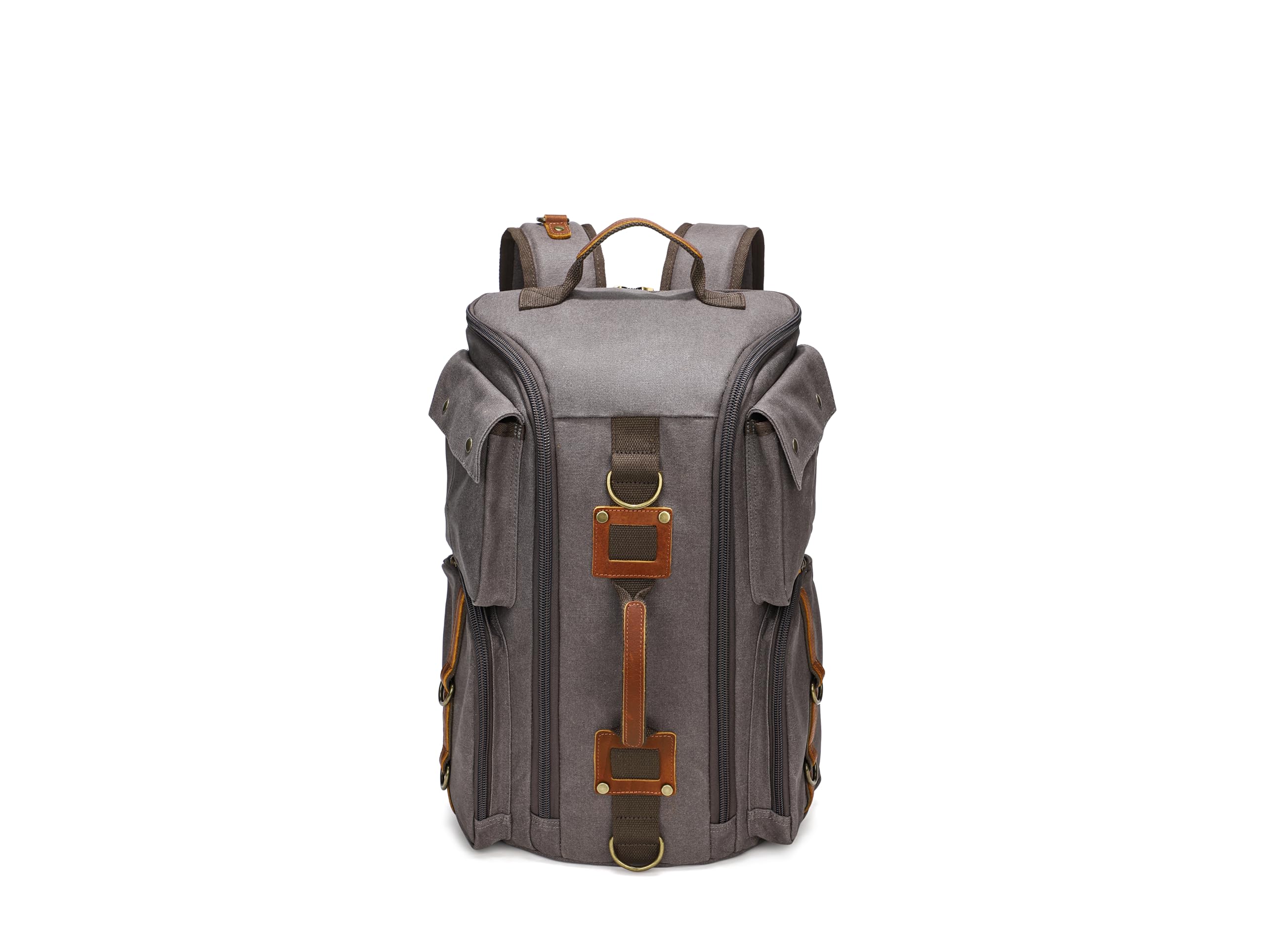 Peacechaos Heavy-Duty Waxed Canvas Backpack for Men - 17 Inch Laptop Rucksack with Genuine Leather - Multi-Pocket Travel Bag for Work, Hiking & Camping - Durable Backpack for Commuting, Outdoor Adventures & Business Travel