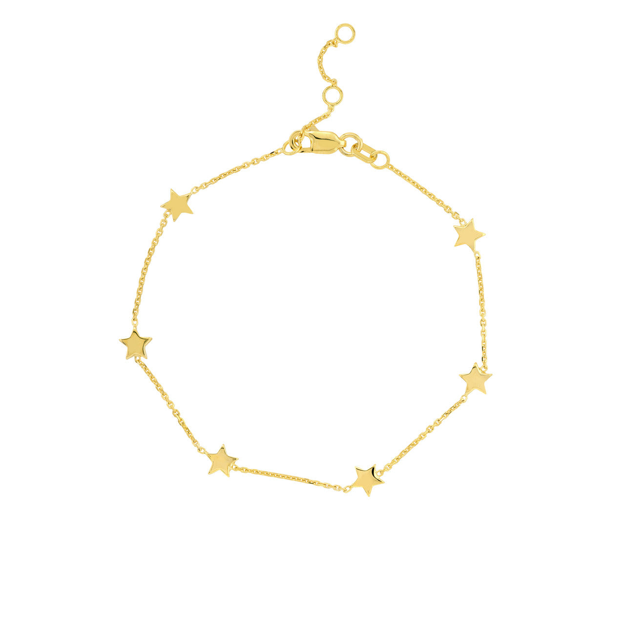 14K Yellow Gold Mini Star Station Bracelet for Women - Dainty Gold Star Charm Bracelet for Everyday Wear & Gifts - Perfect for Layering, Birthdays, Anniversaries