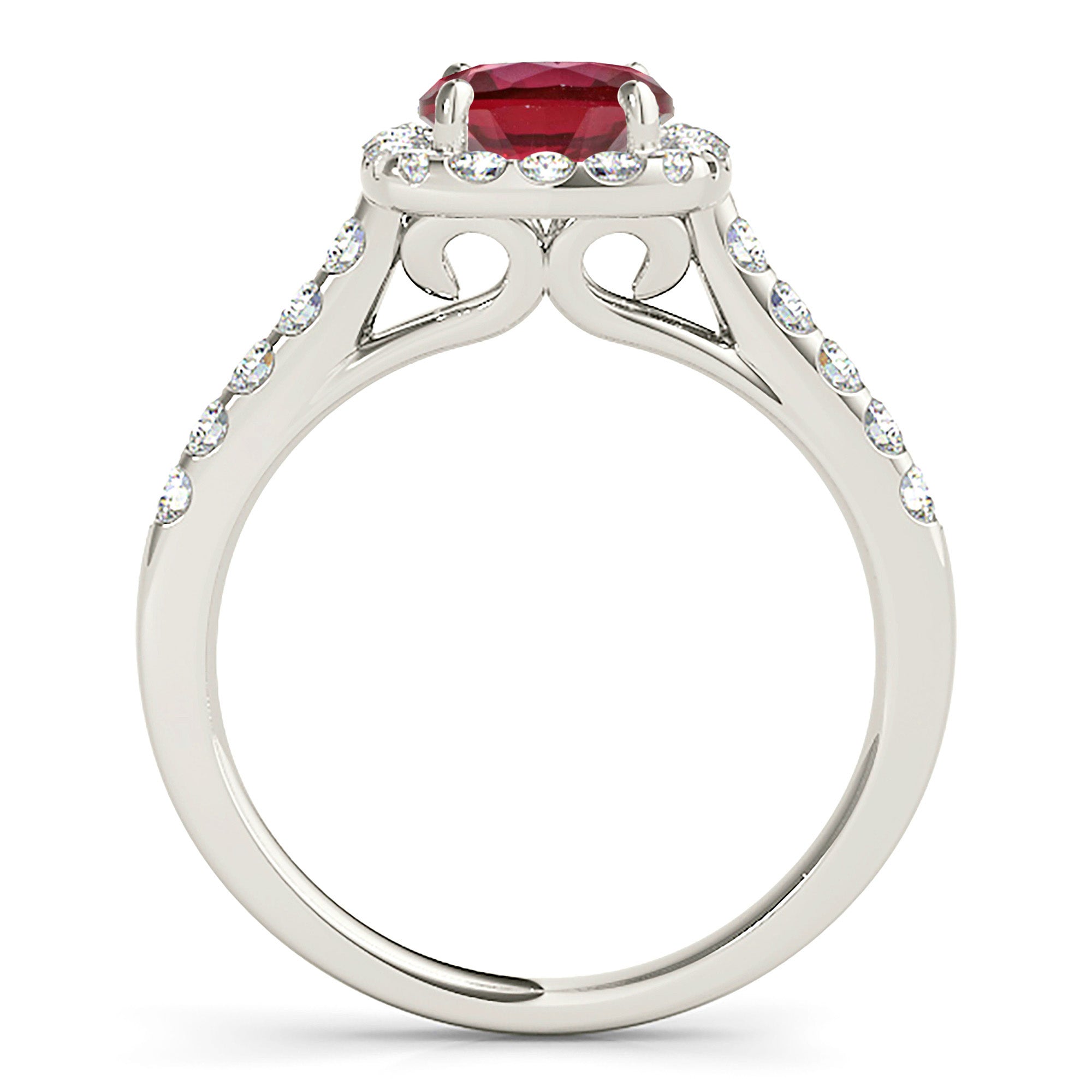 1.80 Carat Genuine Ruby Engagement Ring with Cushion Halo & Diamond Accent Band - Perfect for Valentine's Day, Anniversary & Wedding Gift