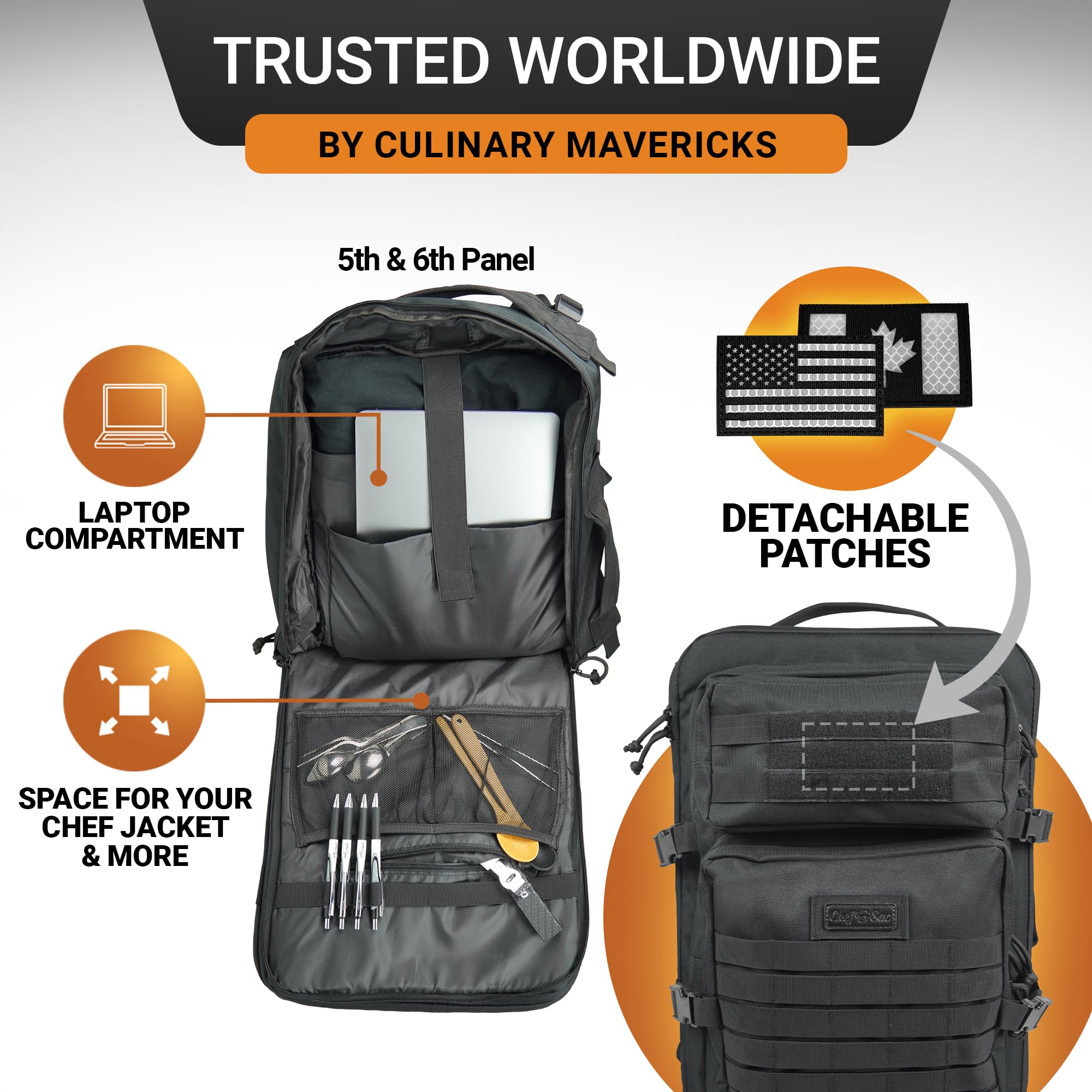 Professional Chef Knife Bag Tactical Backpack - XL Size Knife Carrying Case with 30+ Pockets for Kitchen Knives & Culinary Tools | Durable Knife Organizer for Chefs & Culinary Students | Perfect for Restaurant Work, Cooking Classes & Outdoor Catering (Knives Not Included)