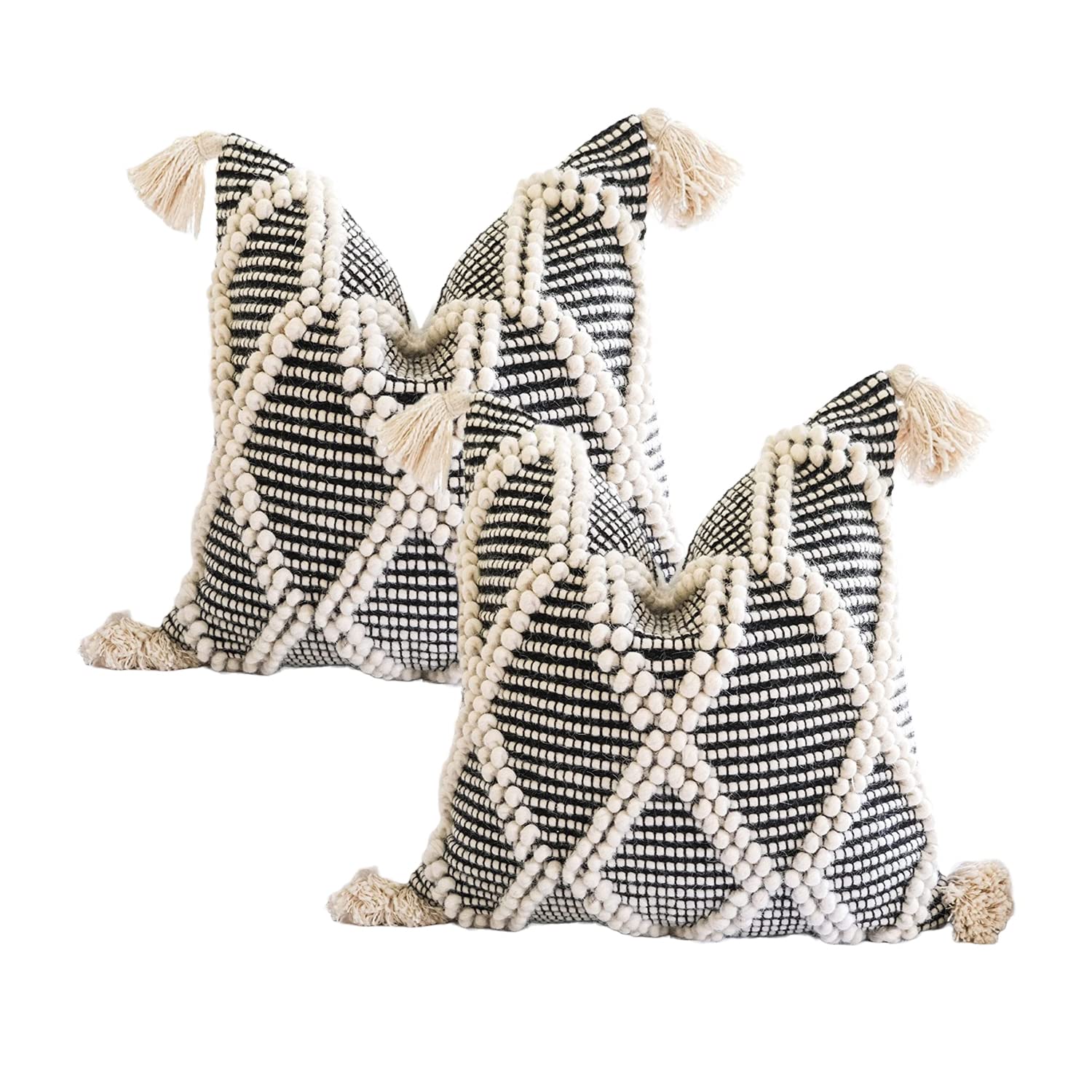 Bohemian Throw Pillow Covers 20x20 Inch - Pack of 2 Luxury Decorative Cushion Covers for Sofa, Bed & Living Room - Soft Wool Diamond Pattern Home Decor (20