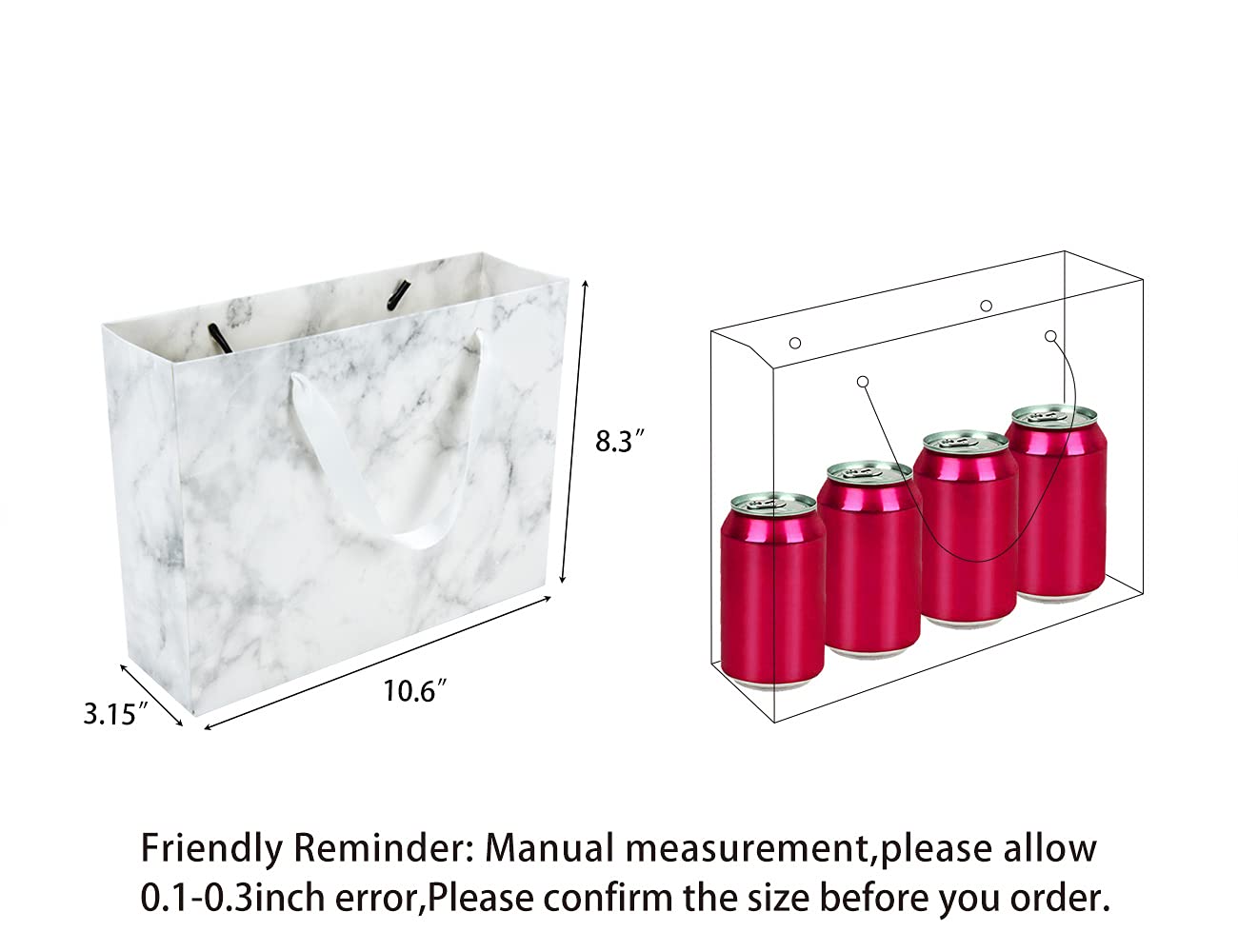 HUAPRINT Elegant Marble Paper Bags with Ribbon Handles - 20 Pack Premium Gift Bags 10.6x8.3x3.1 Inches for Wedding Favors, Party Decorations, Retail Packaging & Lunch Bags - Perfect for Bridal Showers, Birthday Gifts and Boutique Merchandise Display