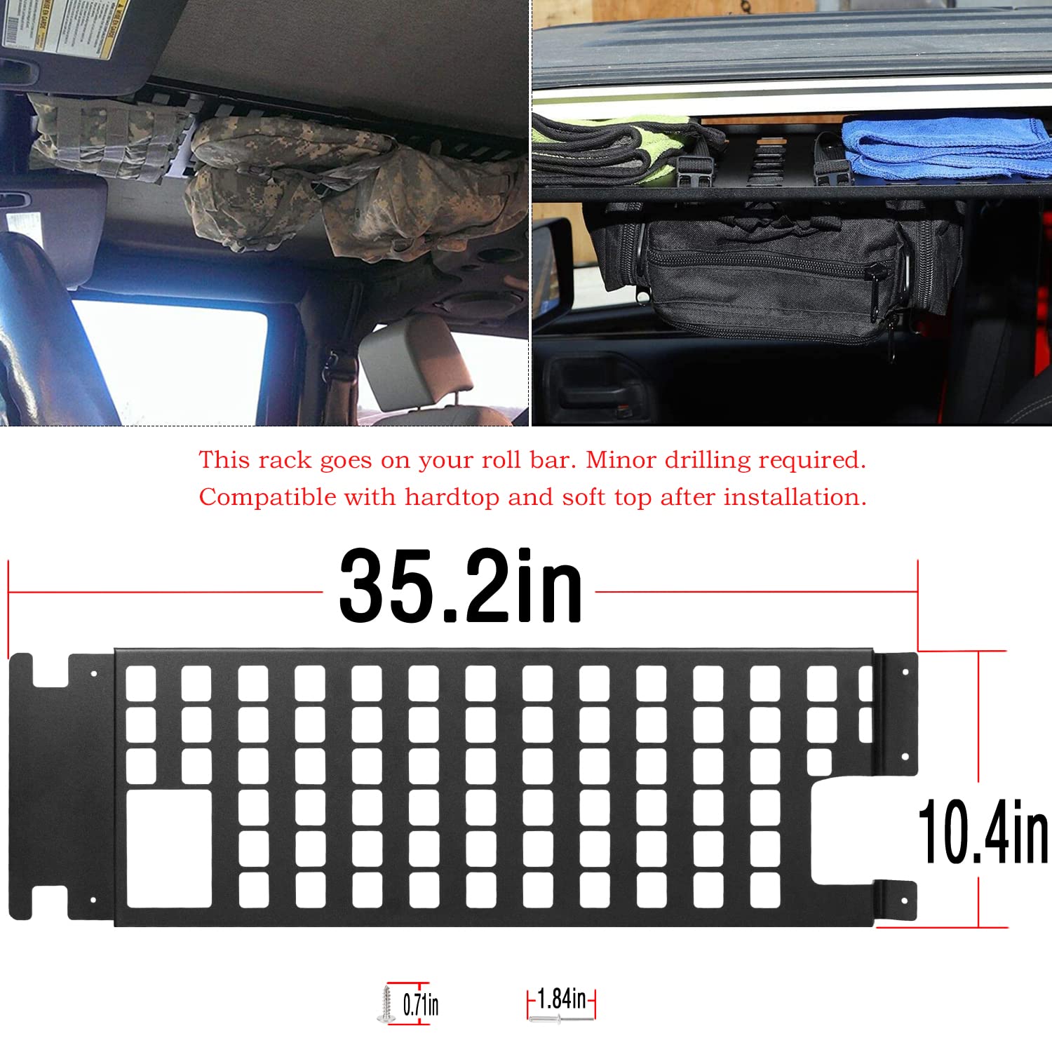 Jeep Wrangler JK 2007-2018 Hard Top Roof Rack with MOLLE Panel - Heavy Duty Metal Luggage Storage Carrier & Exterior Accessories for Off-Road Adventures, Camping & Overlanding