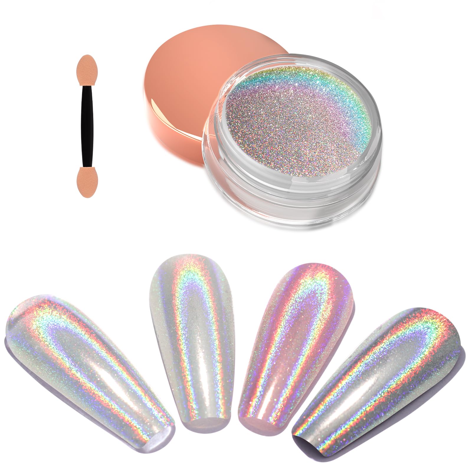 Holographic Nail Powder - Aurora Iridescent Chrome Nail Art Pigment for Gel Polish & Resin | Mirror Metallic Glitter Powder for Nail Decorations | Perfect for DIY Manicures, Salon Nail Art & Creative Nail Designs