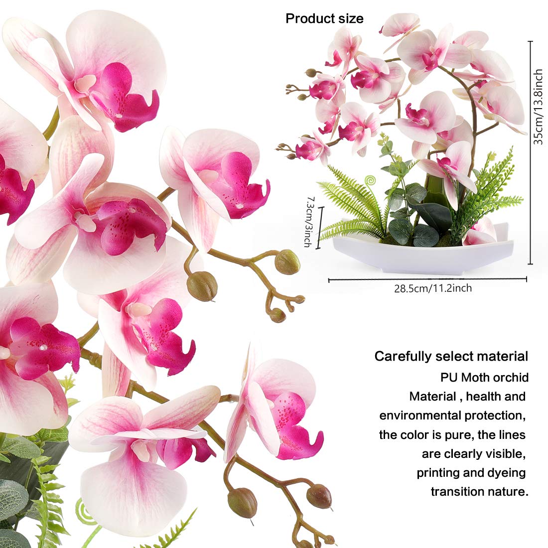 YOBANSA Real Touch Silk Orchid Bonsai - Artificial Flowers in Pot, Fake Flower Arrangement for Home Decor (Pink) | Perfect for Living Room, Office Desk & Wedding Centerpiece Decorations