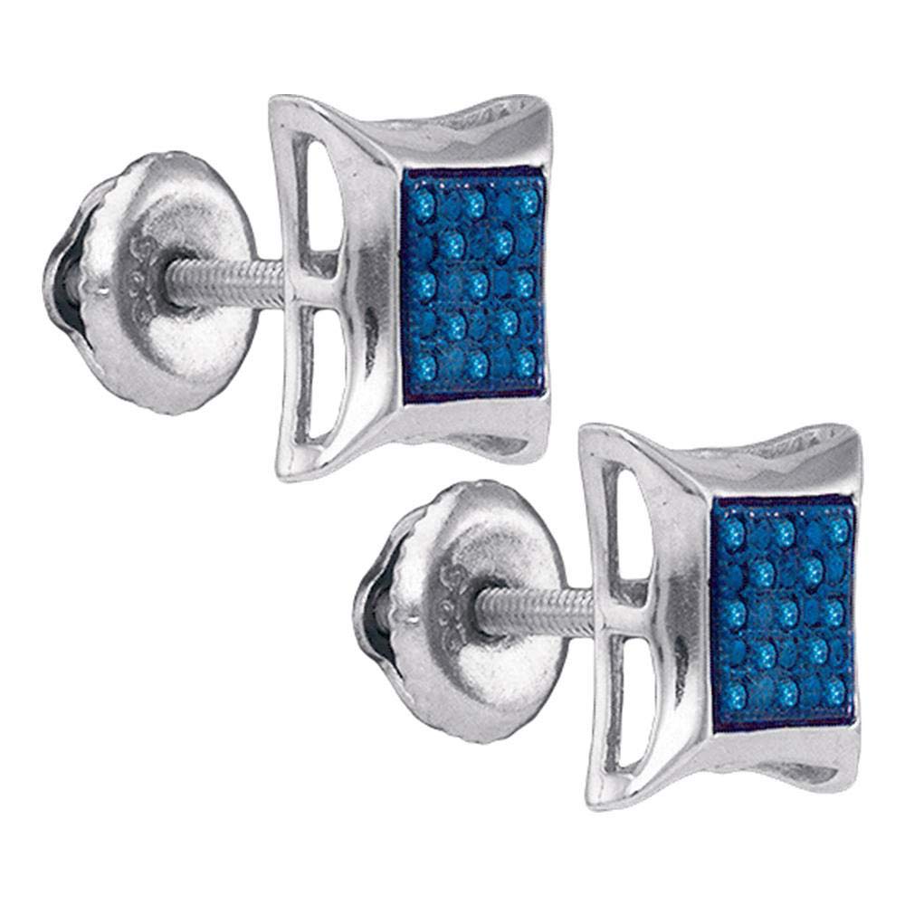 Dazzlingrock Sterling Silver Men's Round Blue Enhanced Diamond Square Kite Earrings 1/12 CTW - Perfect for Gifts, Parties & Special Occasions