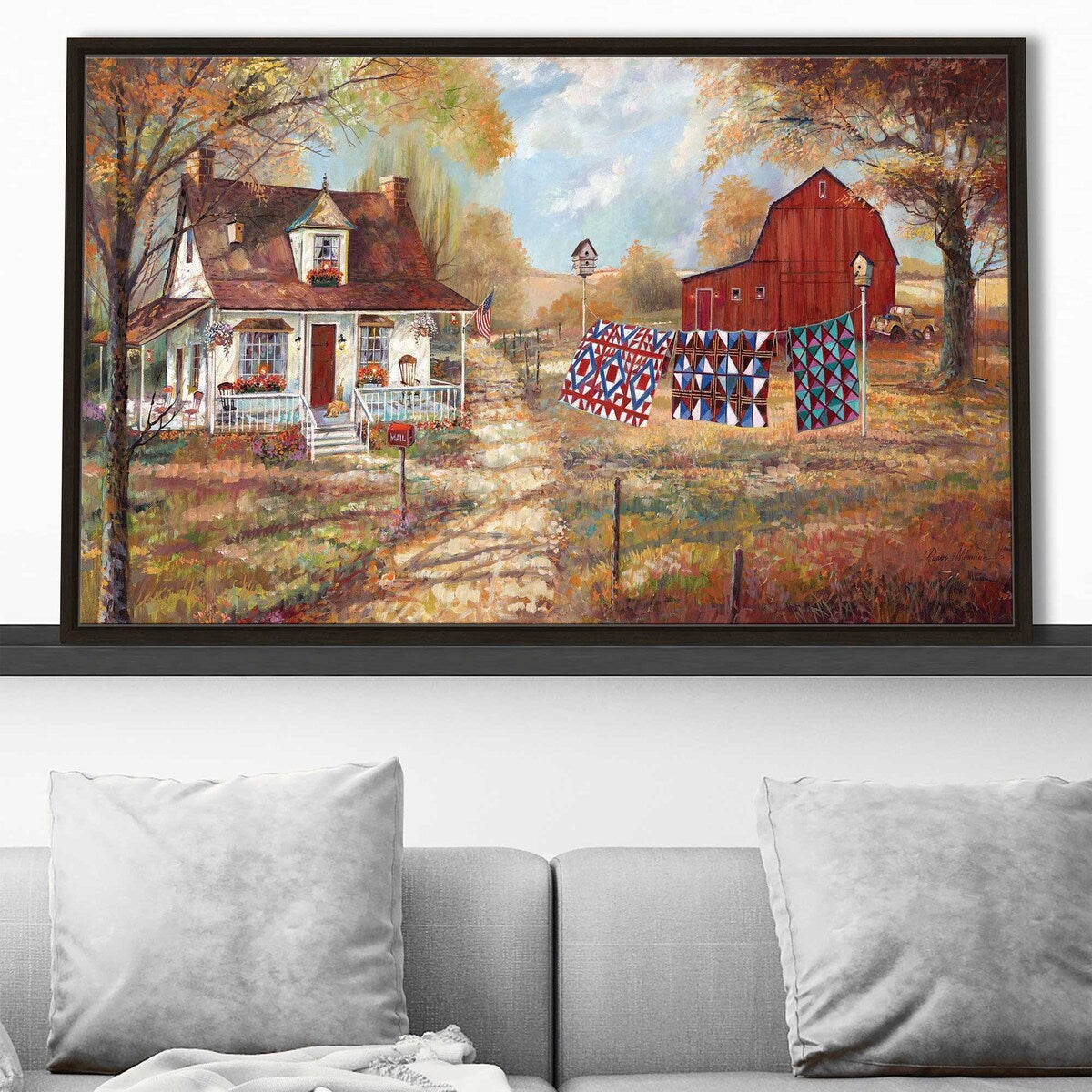 Afternoon Quilting by Ruane Manning - Premium Floating Canvas Wall Art Print - Perfect for Living Room, Bedroom & Office Decor