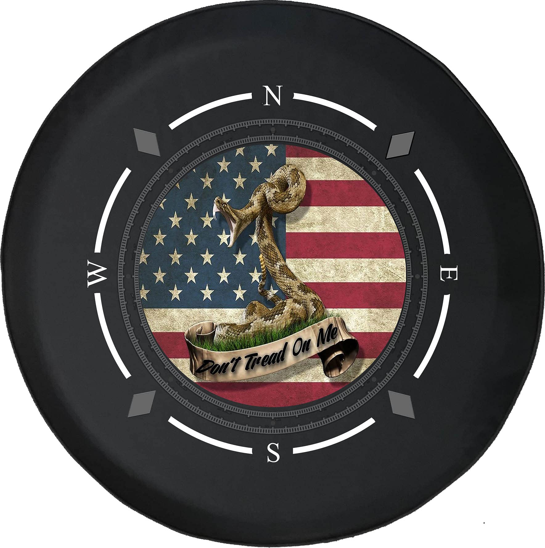 American Flag Spare Tire Cover - DTOM Don't Tread on Me Design - Universal Fit for SUV, Truck, RV & Trailer Accessories - Waterproof & UV Resistant - Perfect for Off-Road Adventures & Patriotic Car Enthusiasts