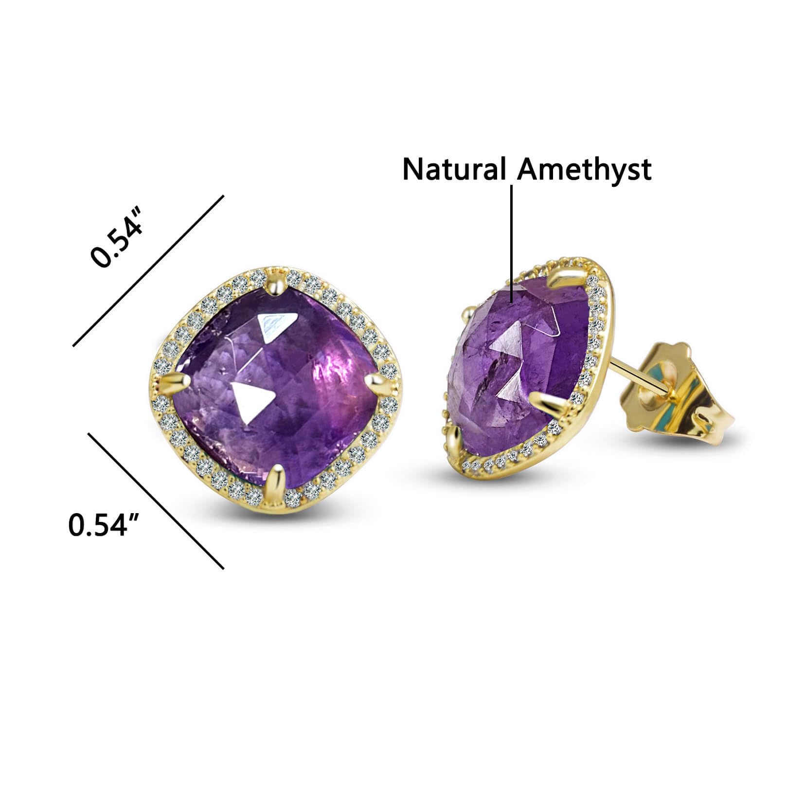 Amethyst Stud Earrings for Women - 14K Gold Plated February Birthstone Jewelry, Natural Purple Crystal Earrings | Perfect Gift for Valentine's Day, Anniversary & Everyday Wear