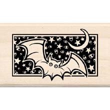Inkadinkado Halloween Wood Mounted Stamps - Bat Vignette Design for Scrapbooking, Card Making & DIY Crafts