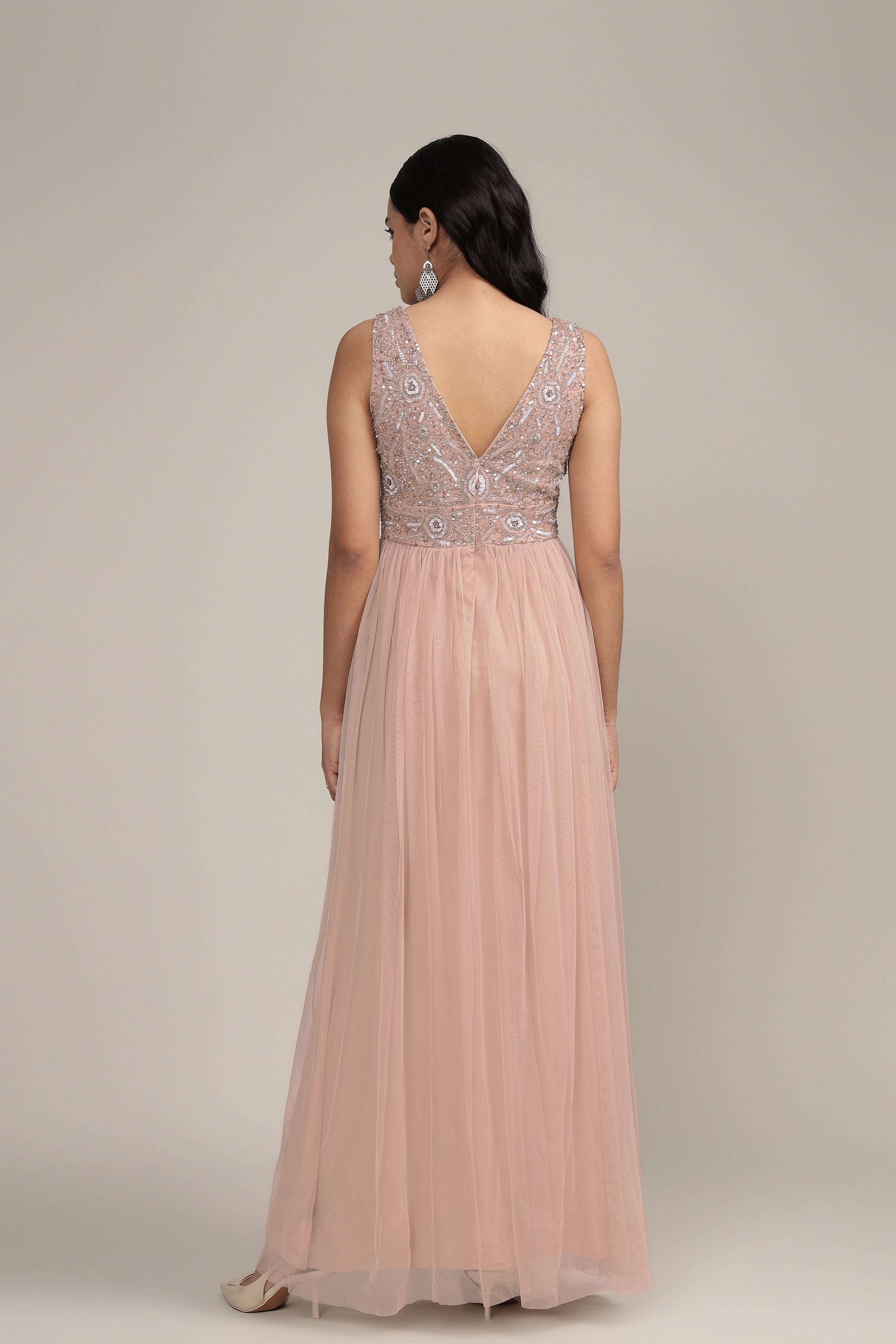 Addie Embellished Maxi Dress in Taupe - Elegant Boho Evening Gown for Weddings, Parties & Special Occasions