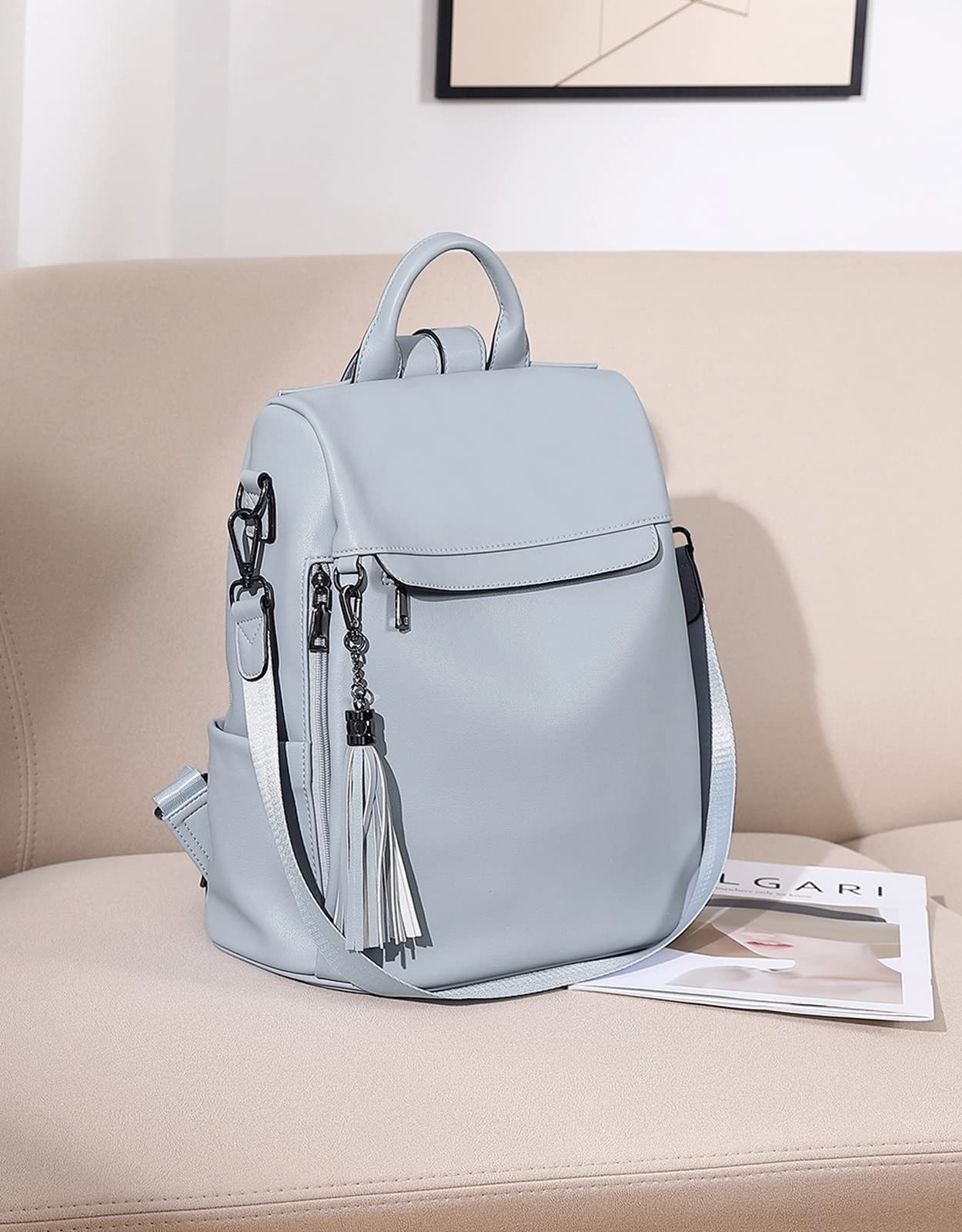 Telena Women's PU Leather Anti-Theft Backpack Purse - Stylish Shoulder Bag with Tassel for Travel, Work & Daily Use