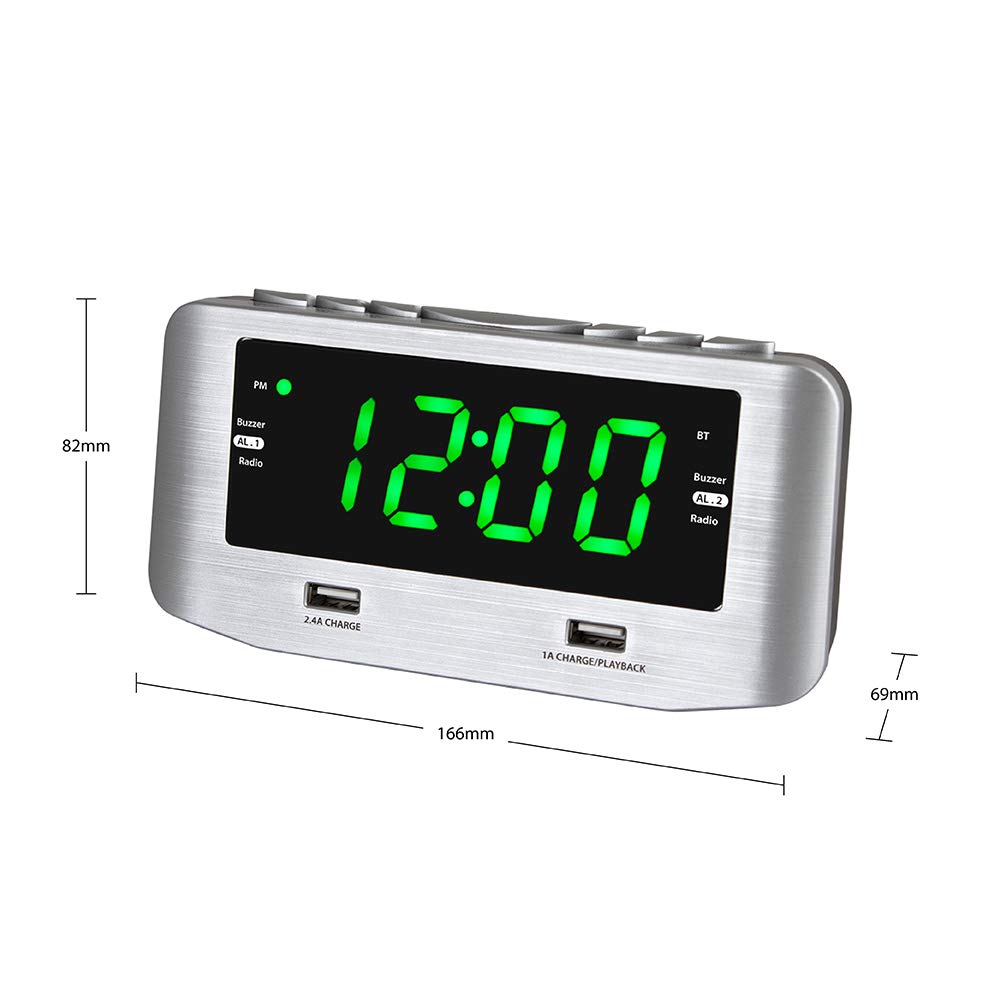 HANNLOMAX HX-146CR Digital Alarm Clock Radio with Bluetooth, PLL FM Radio, Dual Alarm, 1.2