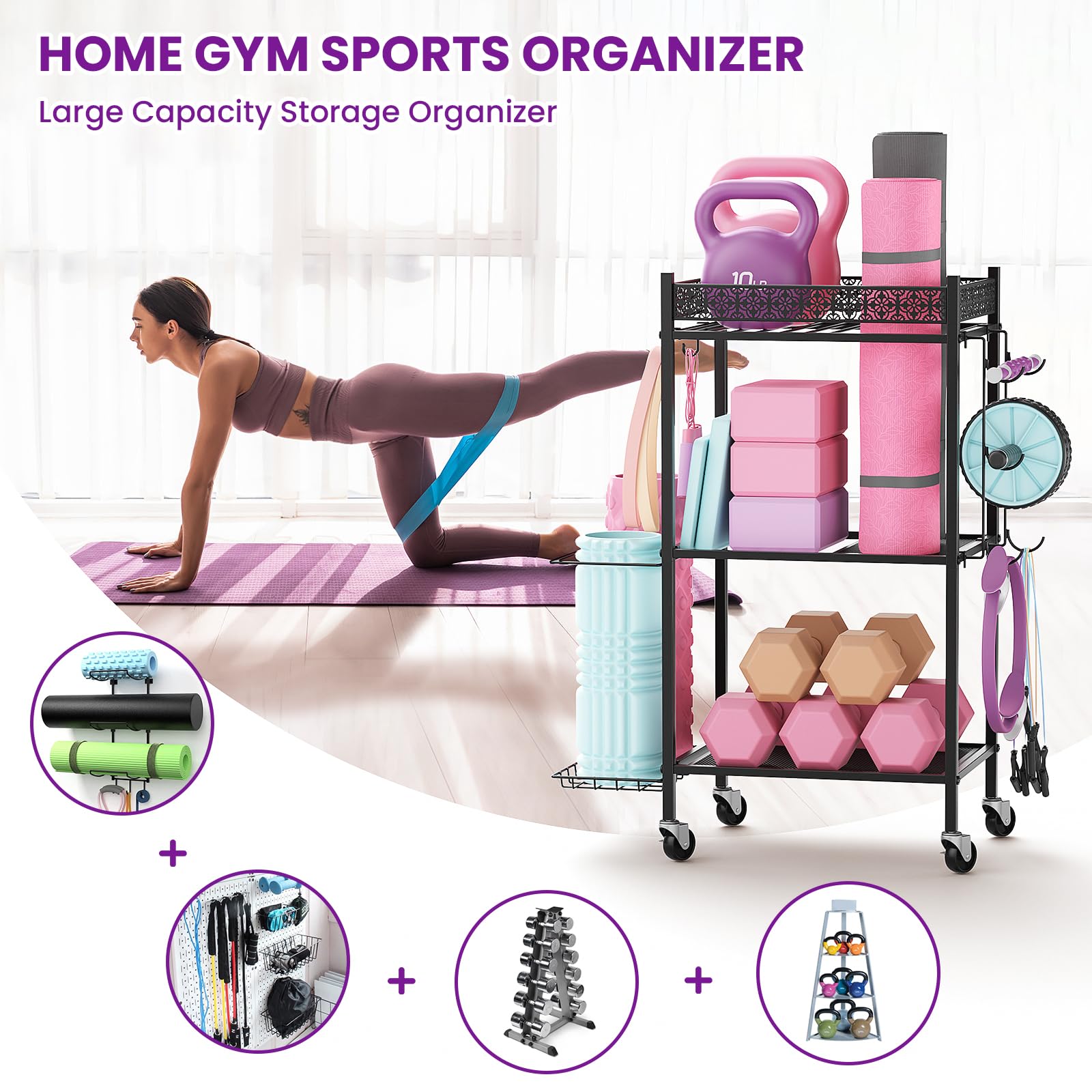Yoga Mat Storage Rack - Home Gym Organizer for Yoga Mats, Foam Rollers & Fitness Equipment | Space-Saving Workout Gear Holder for Home Exercise & Gym Storage | Perfect for Yoga Studios, Home Gyms & Small Spaces