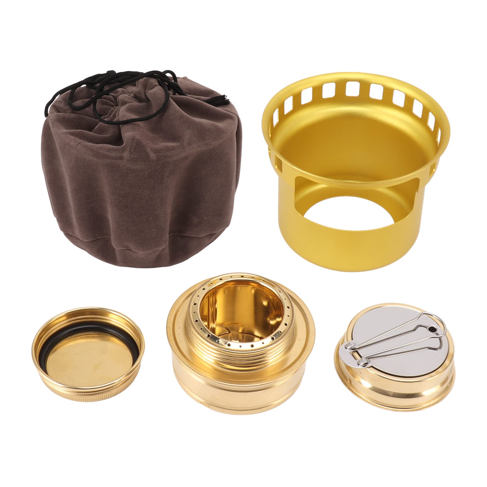 Portable Alcohol Stove for Backpacking & Camping - Windproof Brass Spirit Burner with Aluminum Stand | Lightweight Mini Stove for Hiking, Picnics & Outdoor Adventures (Golden)