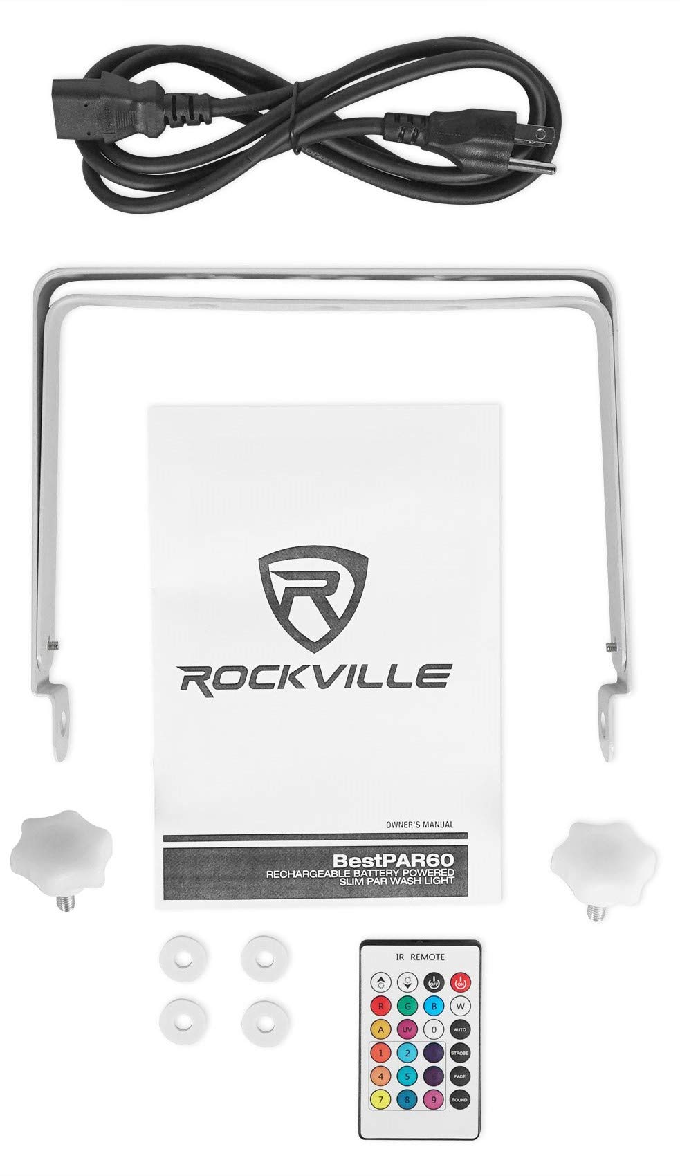 Rockville 4-Pack PAR 60 White LED Rechargeable Wash Lights with Wireless DMX Controller - Stage Lighting for Concerts, DJ Shows & Events