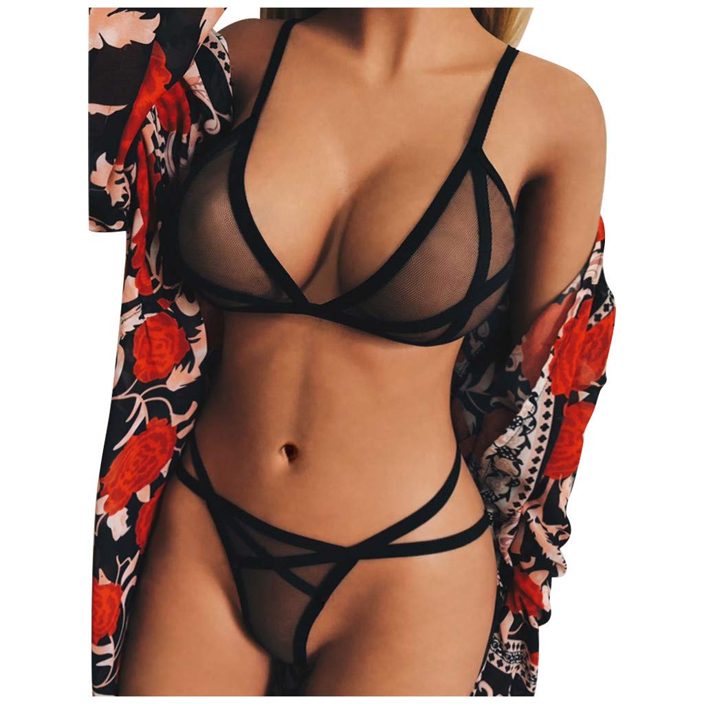 Sexy Lingerie for Women - Sheer Mesh Teddy Babydoll Bra & Panty Set | Exotic See-Through Lace Intimates for Romantic Nights & Special Occasions