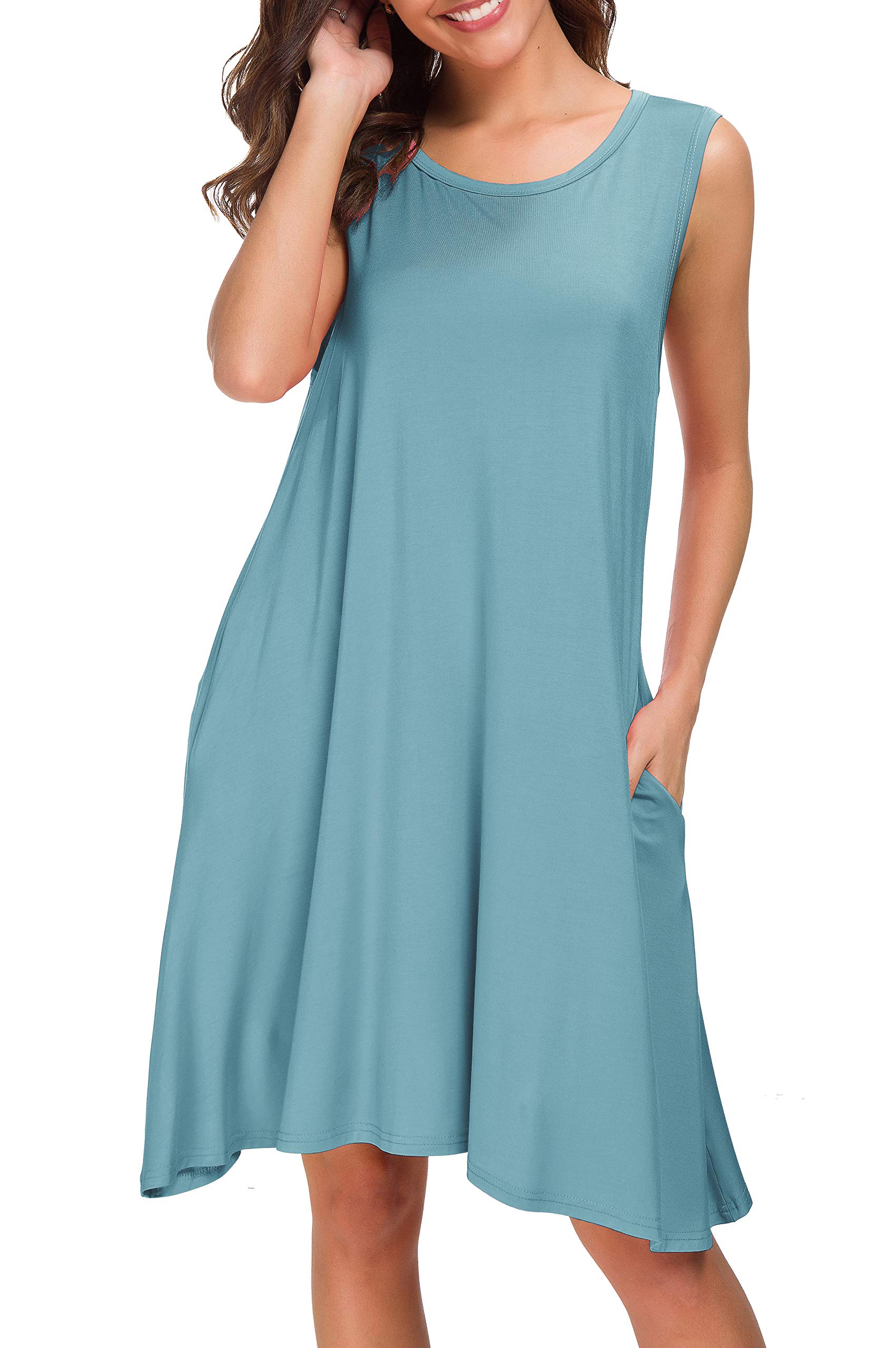 Afibi Women's Summer Sleeveless Casual T-Shirt Dress - Loose Fit Beach Cover Up Tank Dress for Vacation, Poolside & Outdoor Activities
