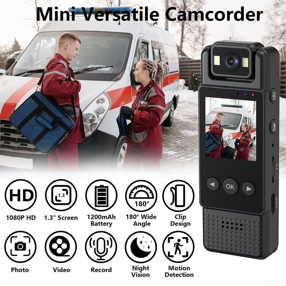 1080P Mini Body Camera - Portable Digital Video Recorder with Night Vision & WiFi | Wearable for Security, Police, Sports & Car Dash Cam