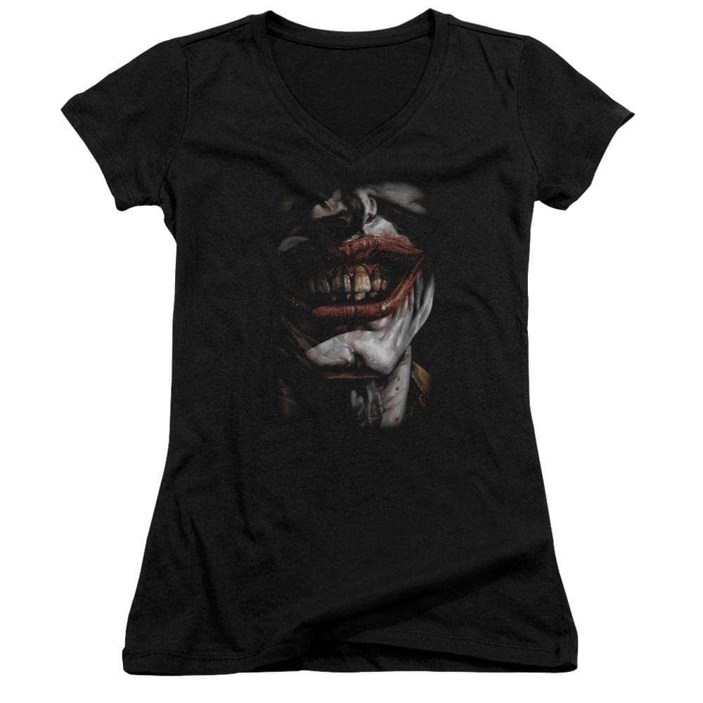 Batman Smile of Evil Junior V-Neck T-Shirt - Superhero Graphic Tee for Kids - Perfect for Halloween, Cosplay & Comic Book Day