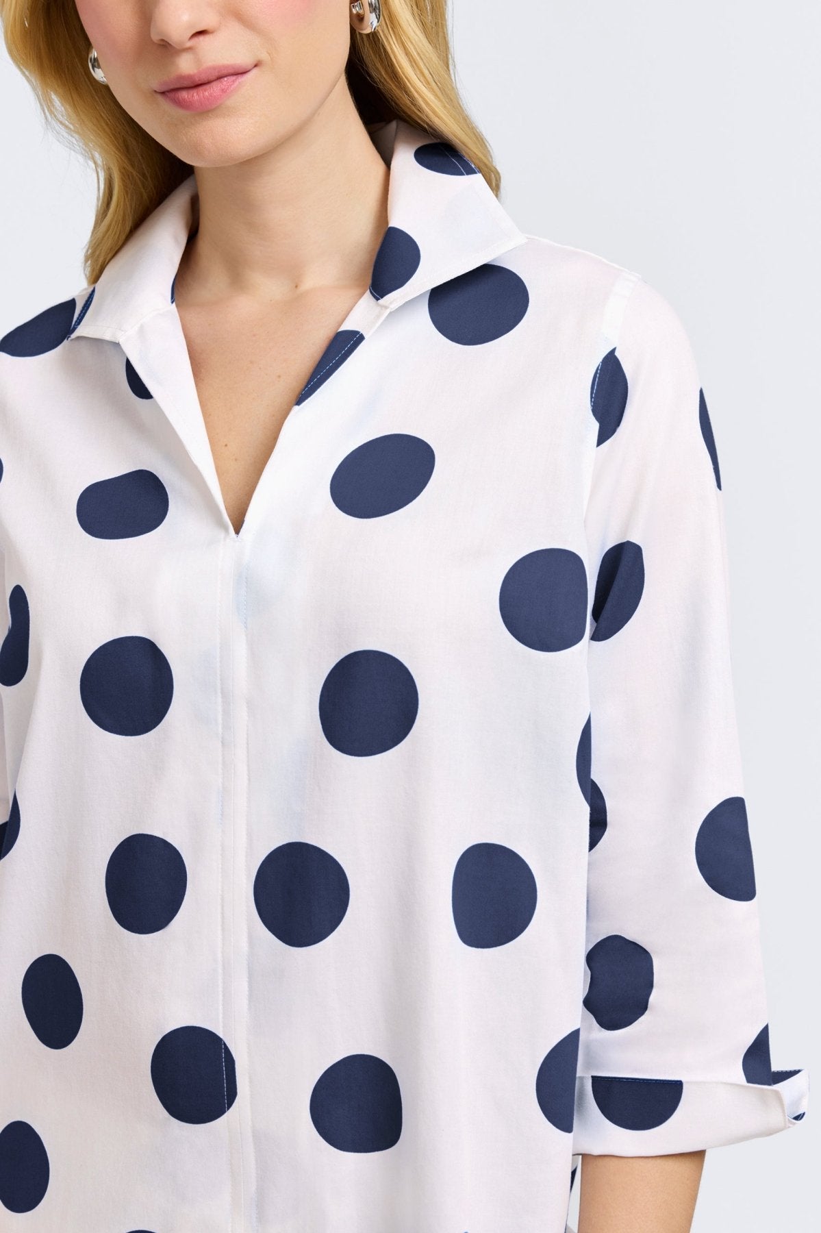 Agnes Springtime Dot 3/4 Sleeve Popover Blouse - Women's Floral Print Casual Top for Office, Date Night & Spring Outfits