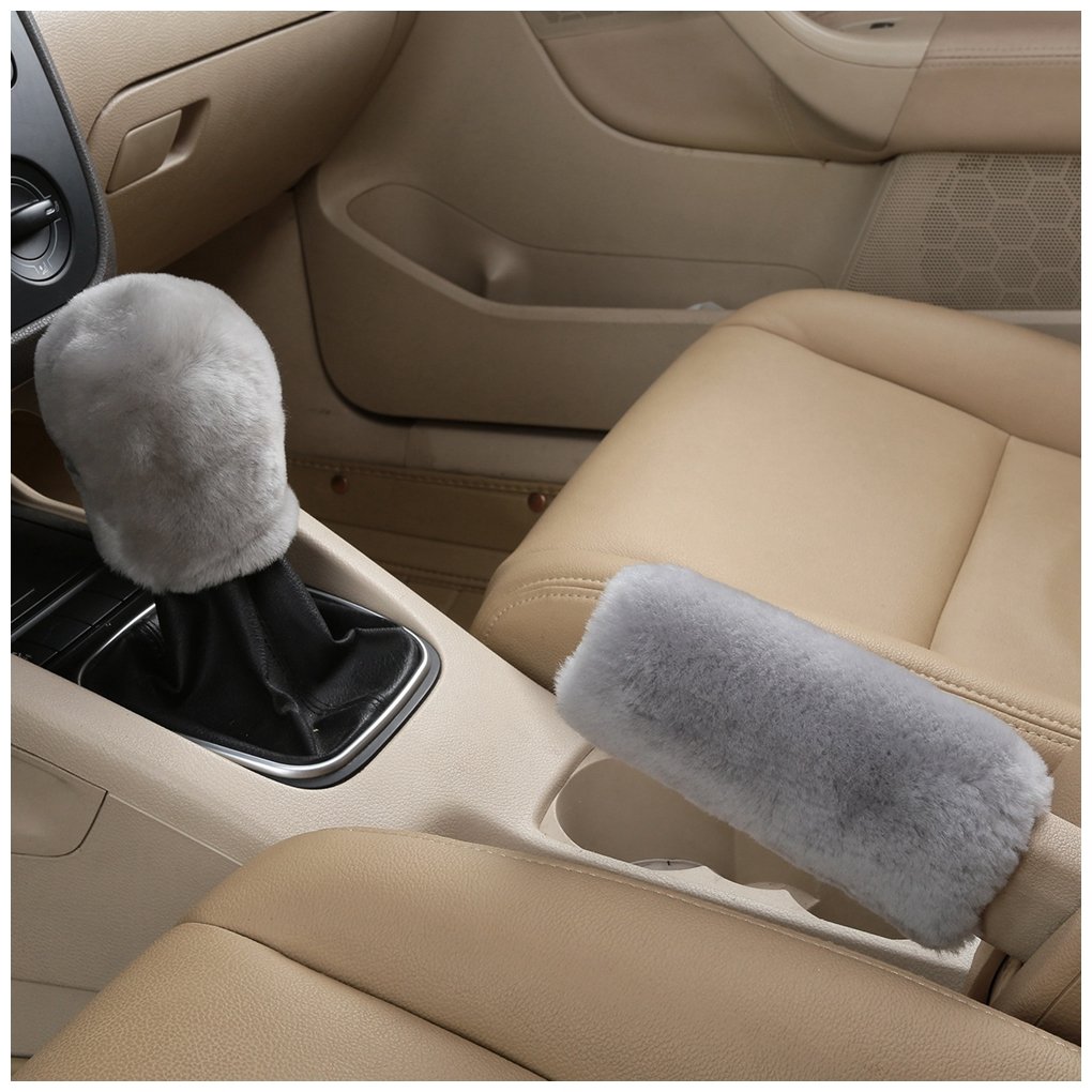 Dotesy Genuine Sheepskin Steering Wheel Cover Set - 3 Piece Auto Accessories (15 Inch Universal Fit) with Gear Shift & Handbrake Covers - Premium Australian Wool for Comfort & Grip - Perfect for Winter Driving & Luxury Car Interior Upgrade