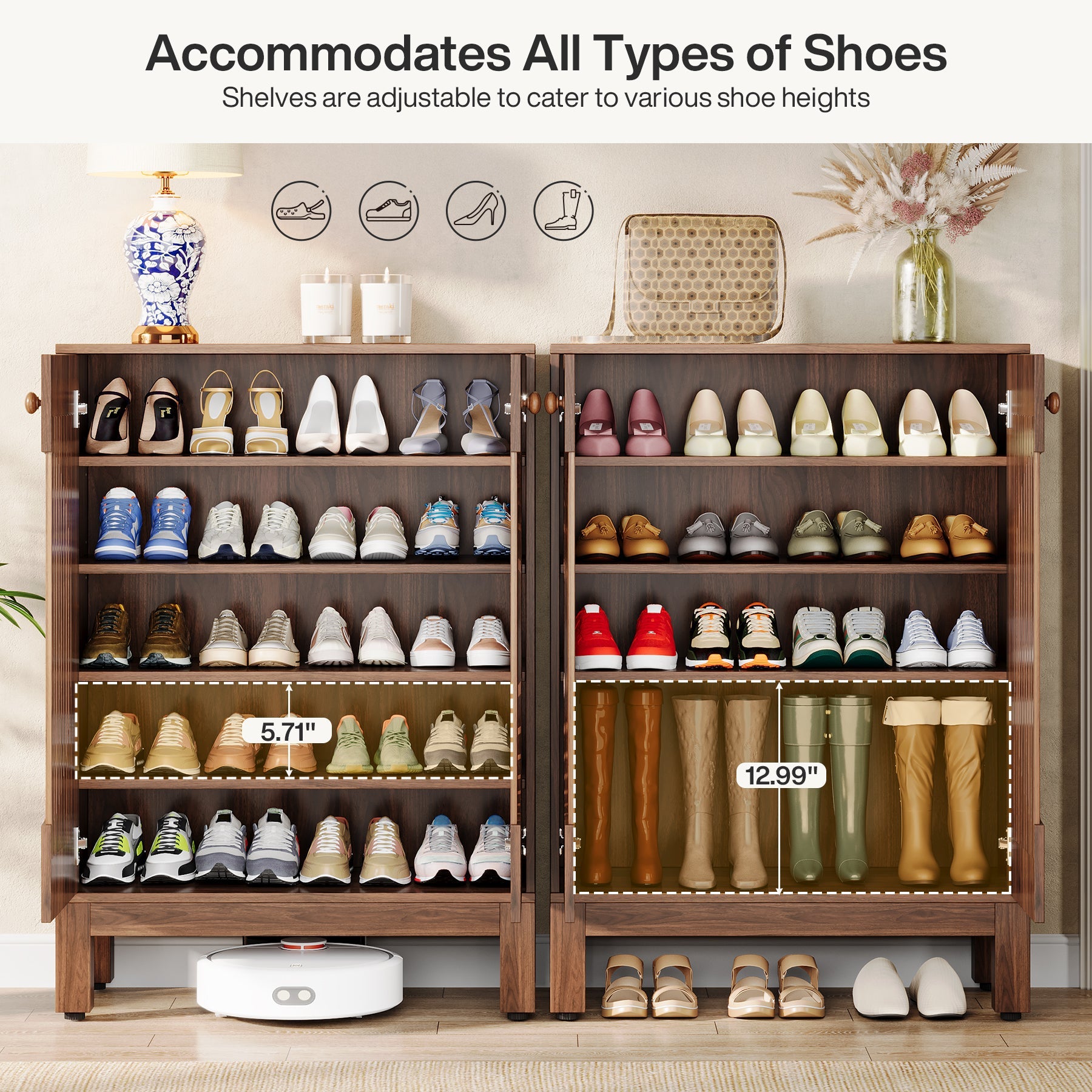 20 Pair Shoe Cabinet with Doors - Modern Shoe Storage Organizer for Entryway, Closet & Bedroom Organization