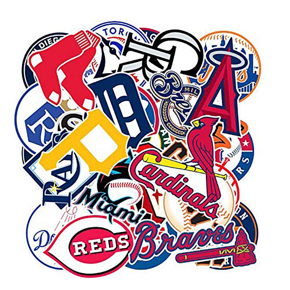 30 Pack MLB Team Logo Stickers - Waterproof Vinyl Decals for Hydro Flasks, Laptops, Water Bottles & Skateboards - Complete Collection of All 30 Major League Baseball Teams Including Twins & Brewers - Perfect for Fans, Gifts & Sports Decor