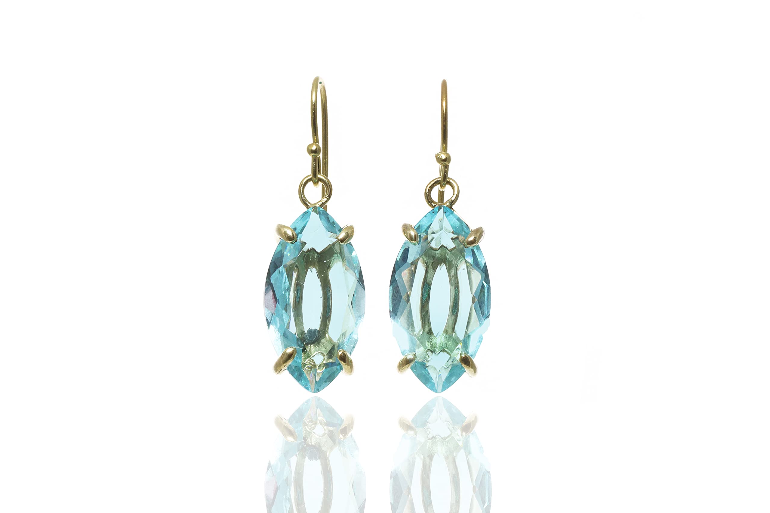 Handmade Large Marquise Blue Topaz Earrings - Statement Fashion Jewelry for Women, Bridal Earrings, Custom Gemstone Earrings with Gift Box - Perfect for Weddings, Parties & Special Occasions