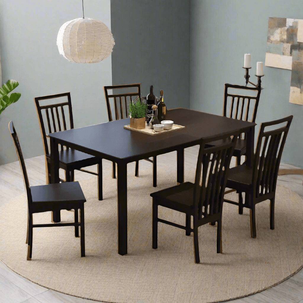Mireille III Solid Wood Dining Table Set with 6 Chairs - Rustic Farmhouse Style for Kitchen, Dining Room & Outdoor Patio