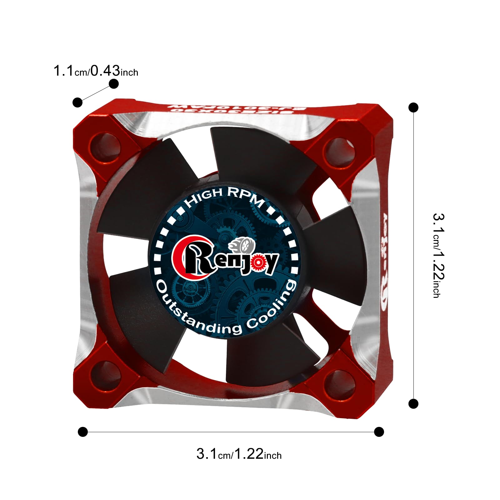 High-Speed 28000RPM Aluminum Alloy RC Cooling Fan for 1/8 1/10 Scale RC Cars - Compatible with 540 550 F540 3650 3660 Motors (Red) - Perfect for Off-Road Racing & High-Performance RC Vehicle Cooling