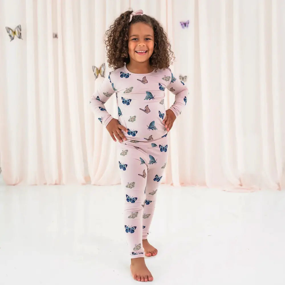 Kyte Baby Blush Butterfly Printed Long Sleeve Pajamas - Soft Organic Cotton Sleepwear for Infants & Toddlers - Perfect for Nursery, Bedtime & Lounging