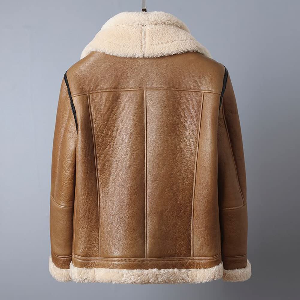 Denny&Dora Men's B3 Bomber Shearling Jacket - Natural Leather Winter Coat with Short Fur for Outdoor Adventures and Casual Wear