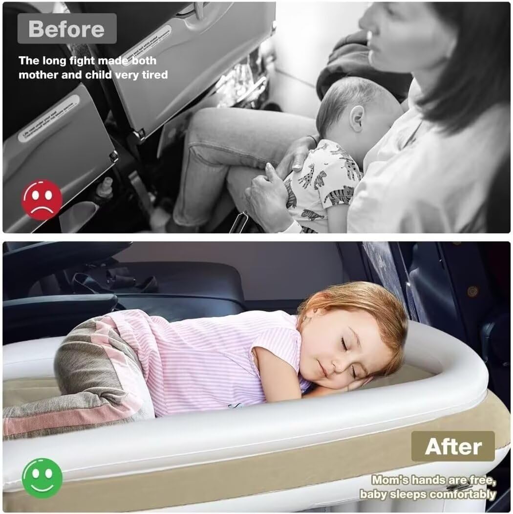 Toddler Travel Bed - Airplane Seat Extender & Toddler Bed Belt for Kids | Portable Kids Bed for Airplane, Train, Car Travel | Beige | Perfect for Long Flights & Road Trips