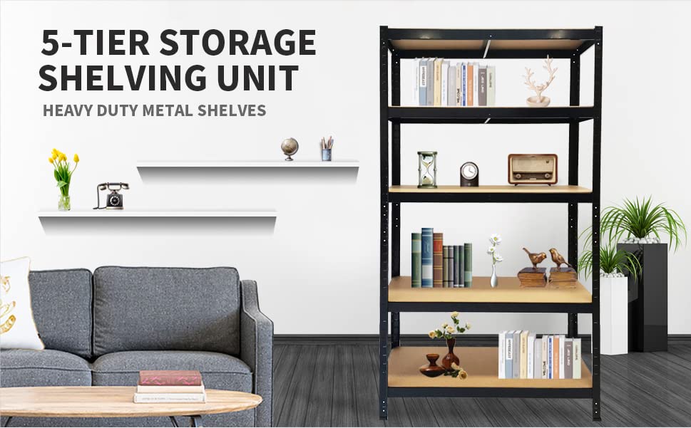 5-Tier Heavy Duty Adjustable Metal Shelf Organizer - 2000LBS Capacity Garage Storage Shelving (60