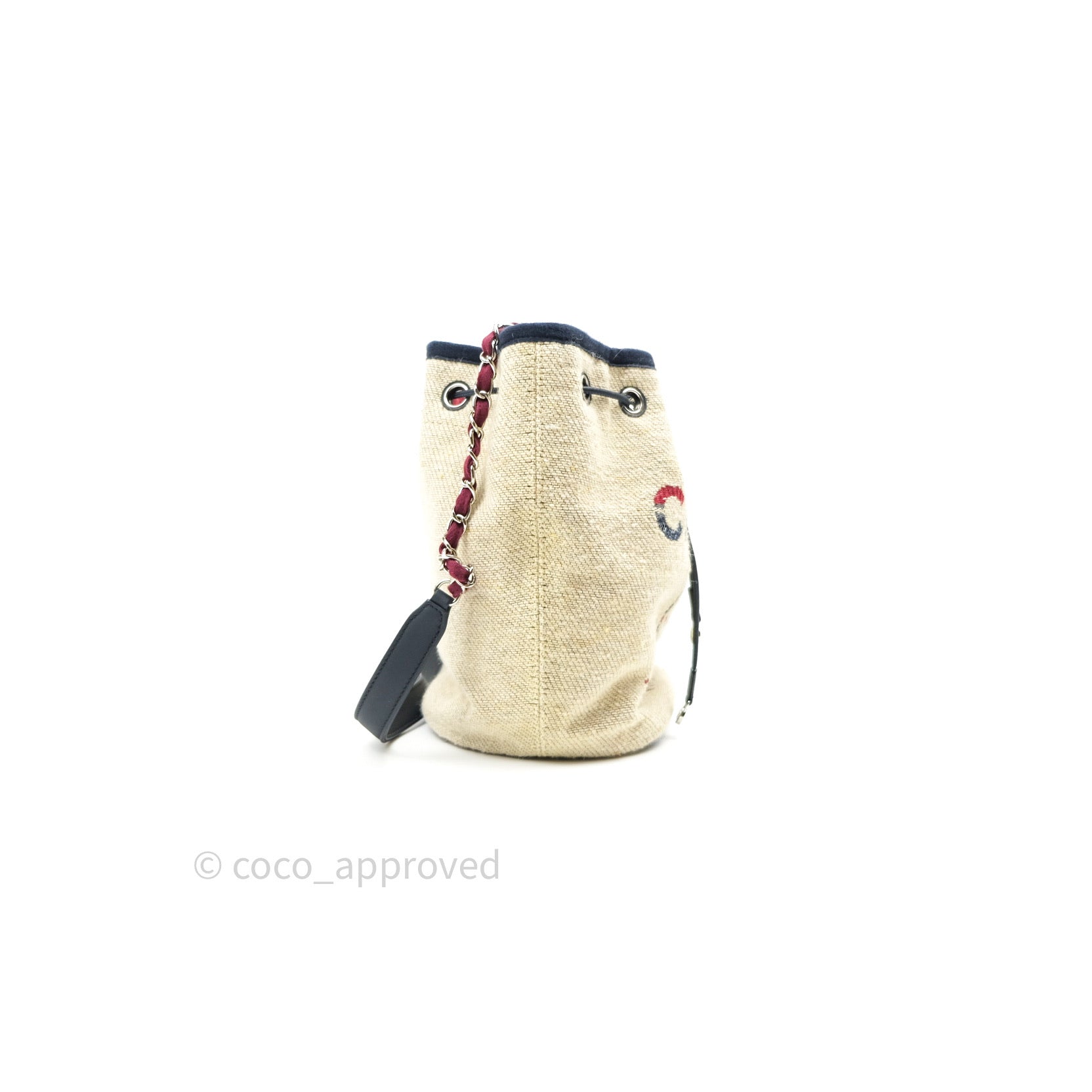 Chanel Canvas Deauville Drawstring Bag in Beige & Red - Luxury Tote for Women, Perfect for Beach, Travel & Everyday Use