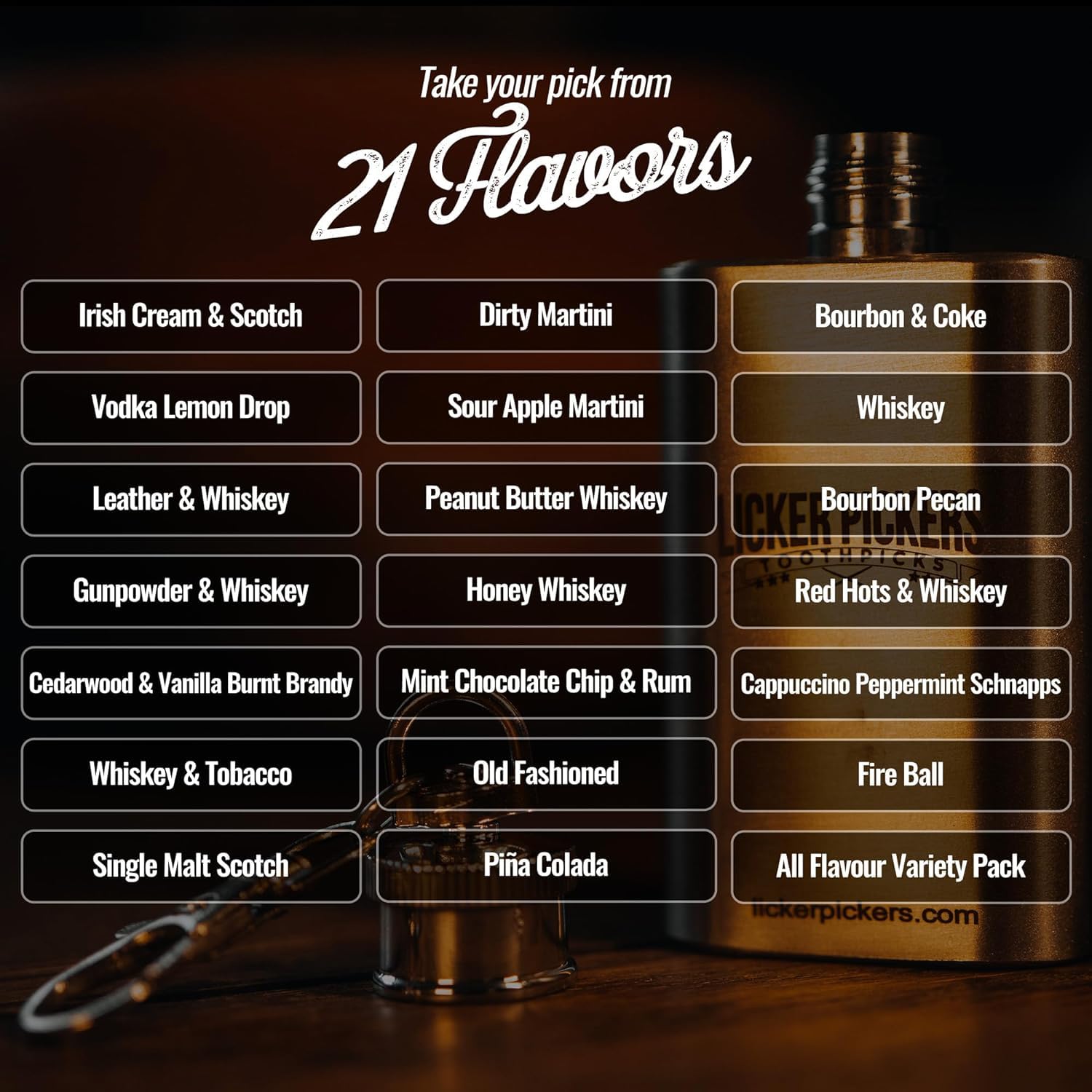 Premium Peanut Butter Whiskey Flavored Toothpicks - 25 White Birchwood Picks Aged in Spirits | Perfect for Cocktails, Parties & Whiskey Tasting
