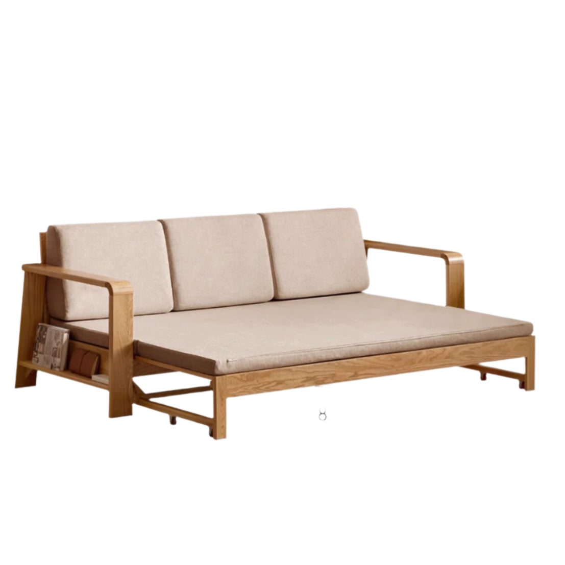 85.0x36.6-61.8x30.5 inch / 216x93-157x77.5 cm / Natural wood color / Sofa bed coffee color