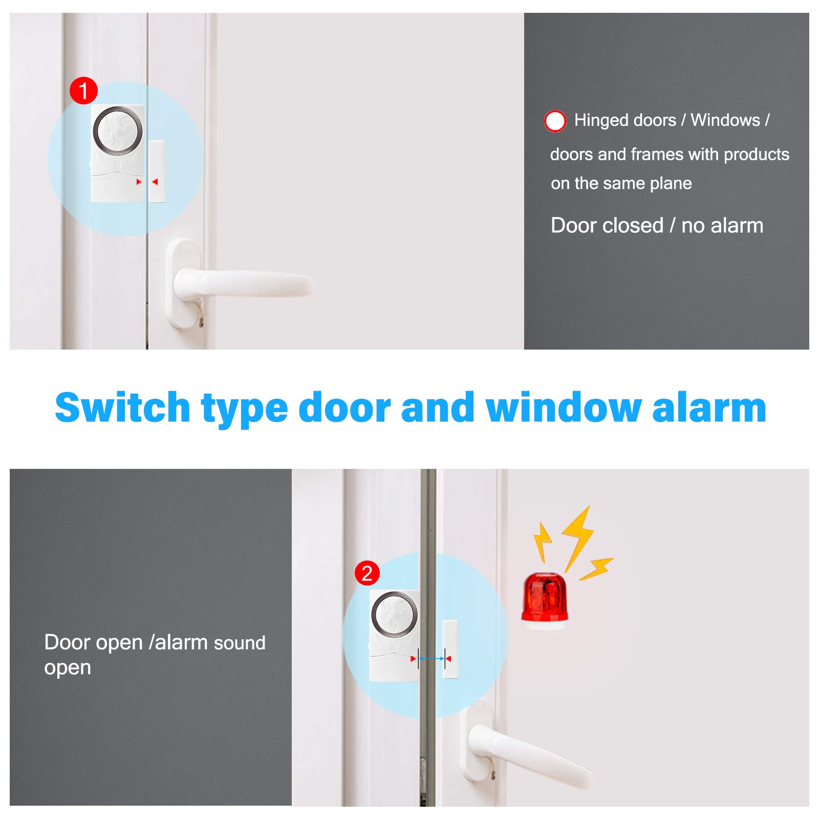 4 Pack Wireless Door and Window Alarm - 110dB Super Loud Magnetic Sensor Security Alarm with Time Delay for Home, Pool, Kids Safety - Anti-Theft Burglar Alarm System for Enhanced Home Security (Ideal for Apartments, Vacation Homes & Childproofing)