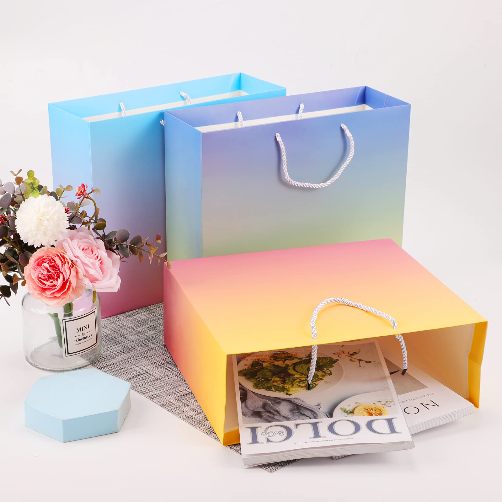 EUSOAR 50-Pack Gift Bags Bulk - 20 Black Paper Bags (12.5x4.5x11 inches) & 30 Kraft Shopping Bags with Handles - Perfect for Retail, Boutique, Wedding Favors, Party Gifts, Grocery & Takeout Businesses - Eco-Friendly Packaging Solution for Stores, Events and Small Businesses
