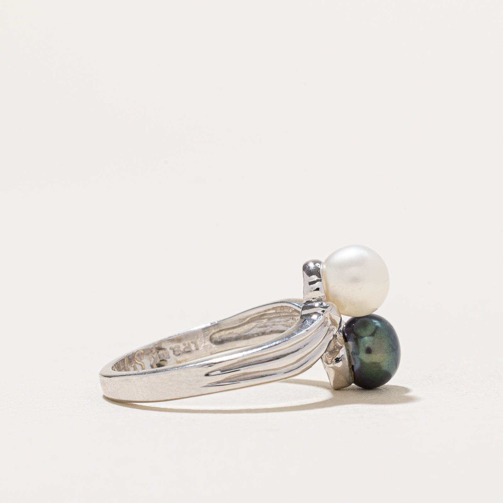Toi et Moi Pearl Bypass Ring - Size 6.75 | Elegant Stackable Ring for Women, Perfect for Engagement, Anniversary & Everyday Wear