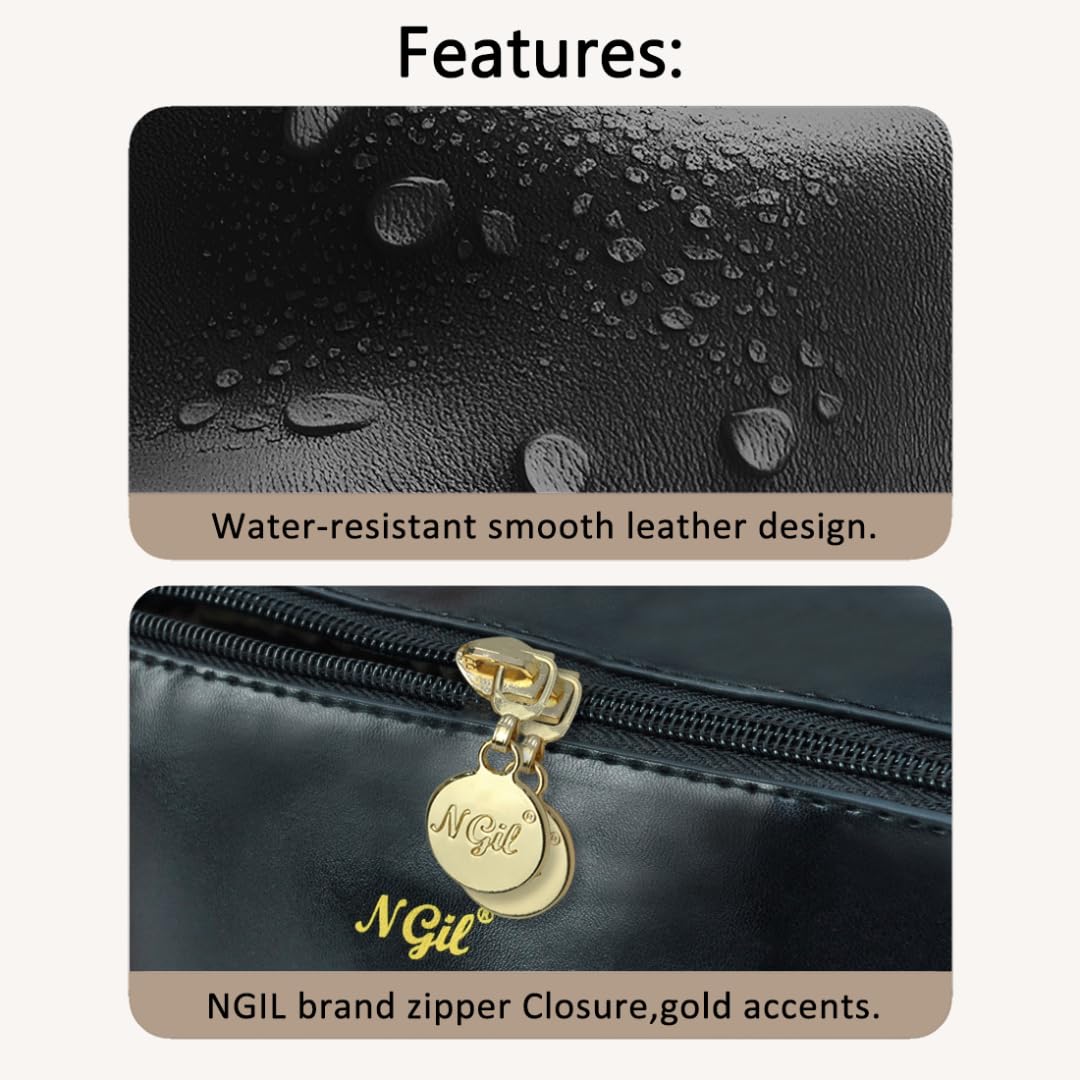 NGIL Travel Toiletry Bag for Women - Large Capacity Waterproof Makeup Organizer with Free Compact Mirror - Perfect for Travel, Gym, and Daily Cosmetics Storage (Black, Medium)