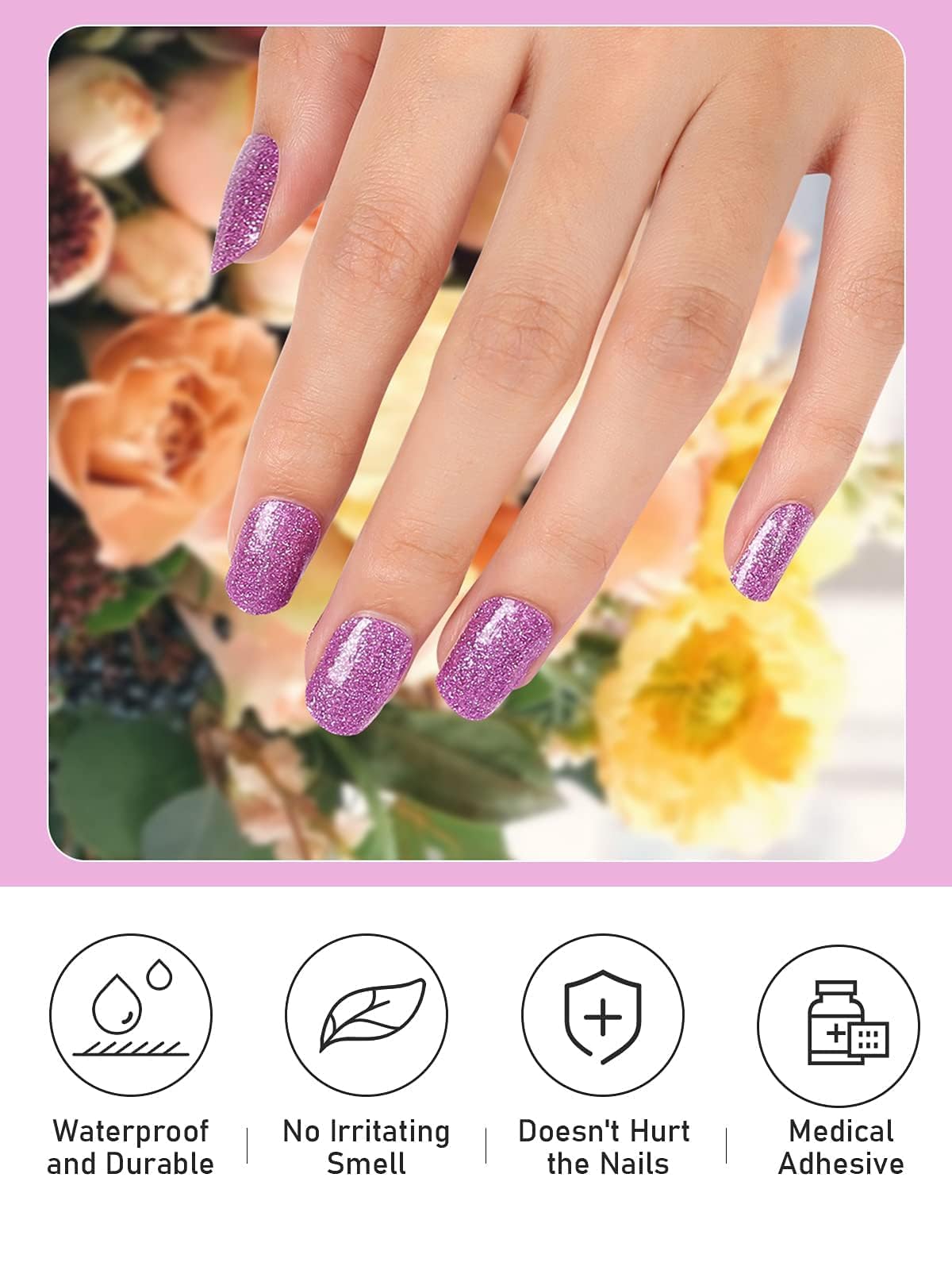 Kalolary Purple Glitter Gel Nail Polish Strips - DIY Summer Nail Art Kit with Waterproof Full Nail Wraps, Cuticle Stick & Nail File - Perfect for Manicures, Parties, Weddings & Special Occasions