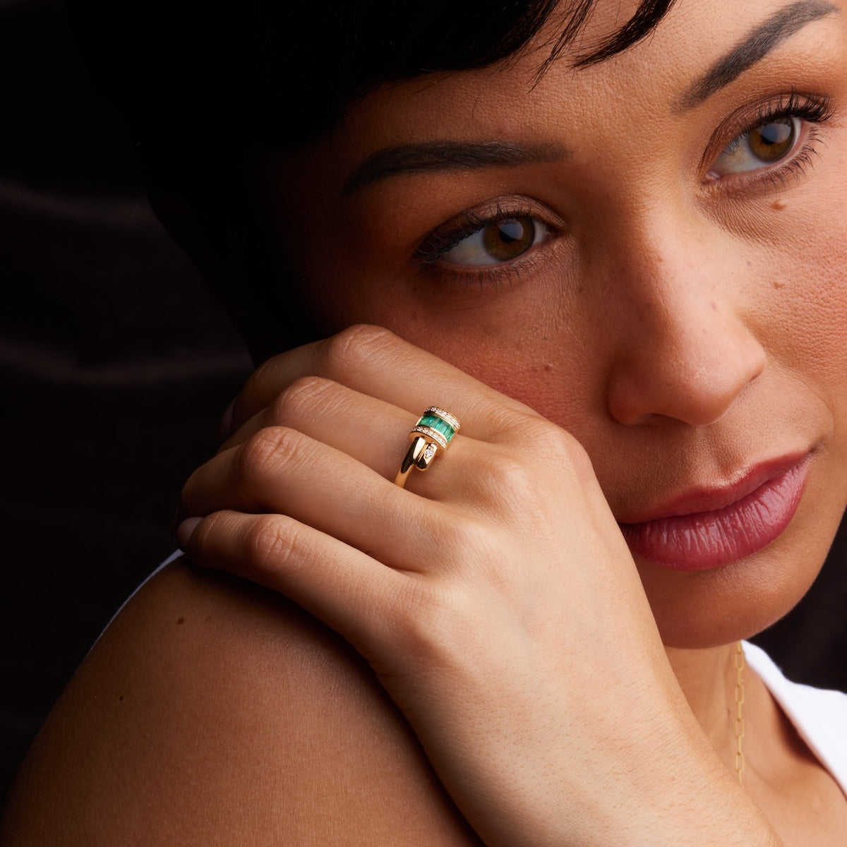 Vaulted Emerald Latch Ring - Elegant Green Gemstone Statement Jewelry for Women | Perfect for Weddings, Parties & Special Occasions