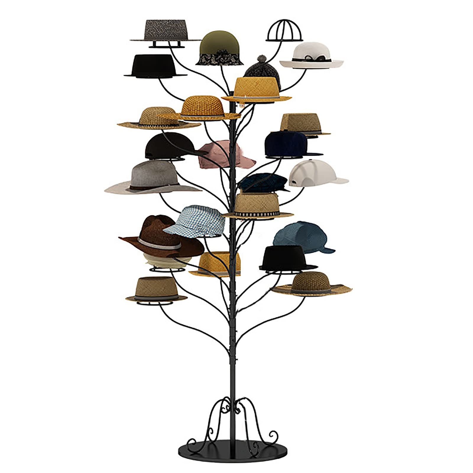 Modern Multi-Tier Hat Rack Organizer - Large Capacity Standing Holder for Cowboy Hats, Baseball Caps & Wigs - Holds 25 Hats - Space Saving Home & Store Storage Solution for Closet, Entryway or Bedroom (Black)