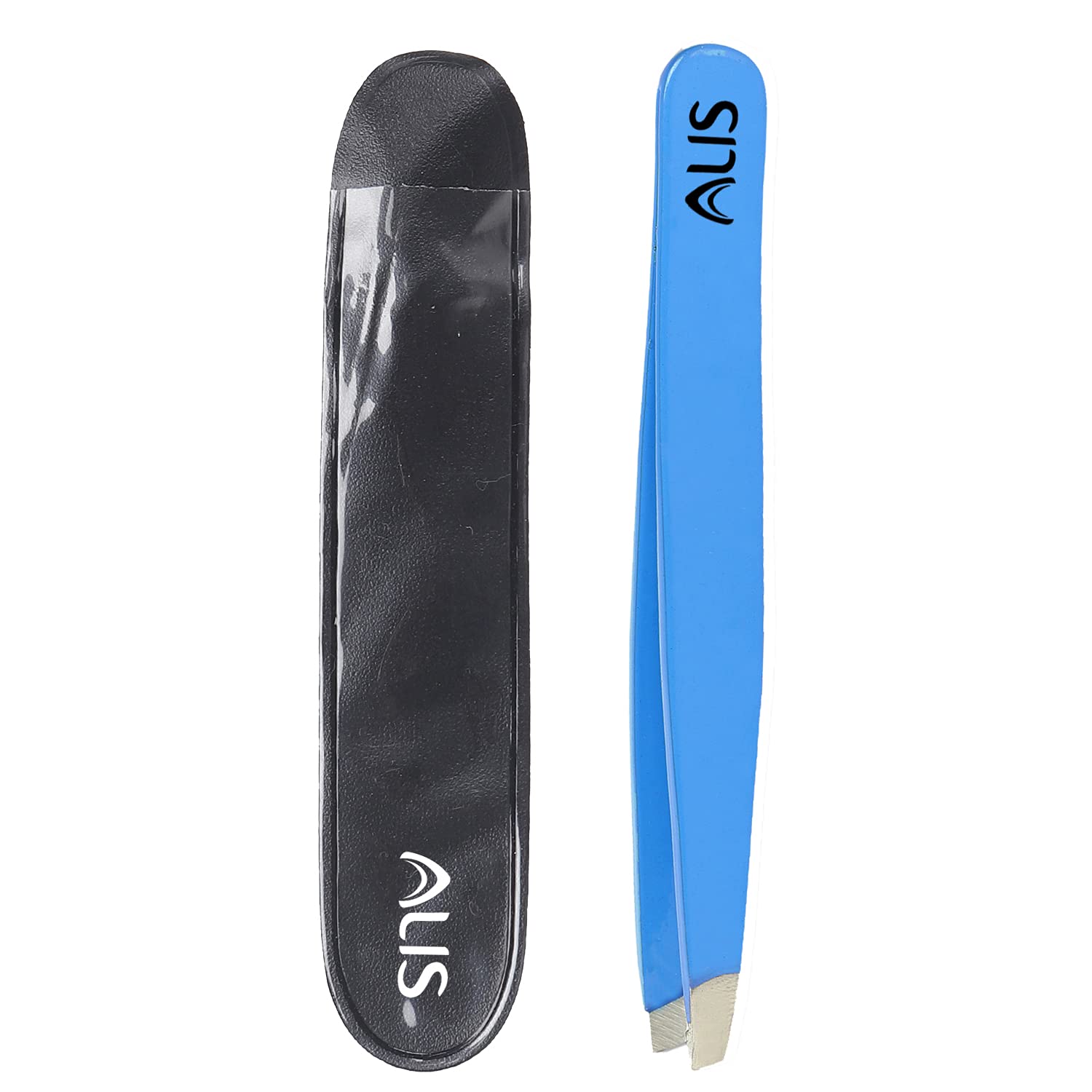 Alis Professional Stainless Steel Slant Tip Tweezers - Precision Hair Plucker, Eyebrow, Upper Lip & Eyelash Extensions Tool - Light Blue | Perfect for Salon, Home Grooming & Makeup Application