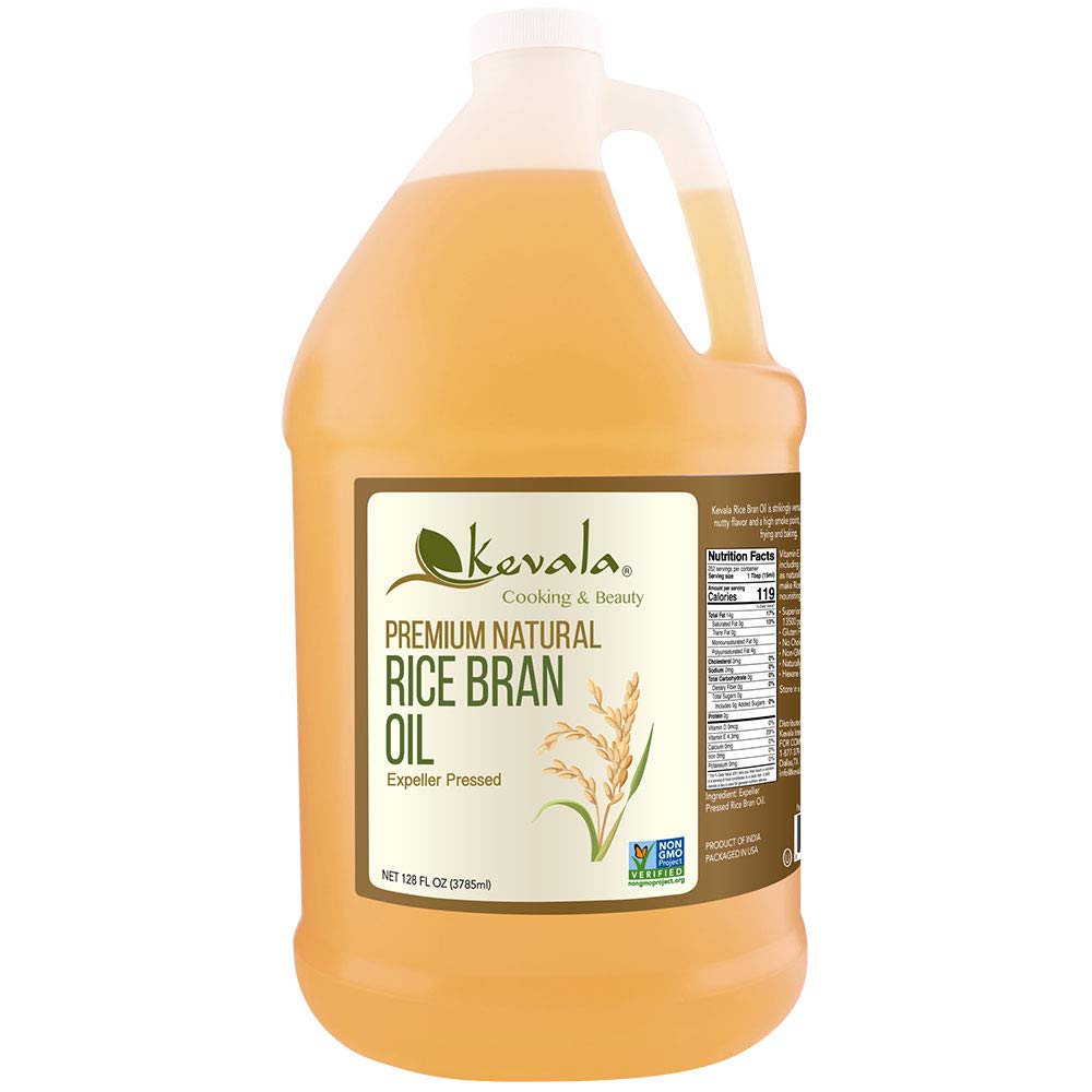 Kevala Non-GMO Rice Bran Oil - 1 Gallon (128 fl oz) - High Smoke Point Cooking Oil for Deep Frying, Stir-Frying & Baking - Healthy Heart-Friendly Kitchen Essential