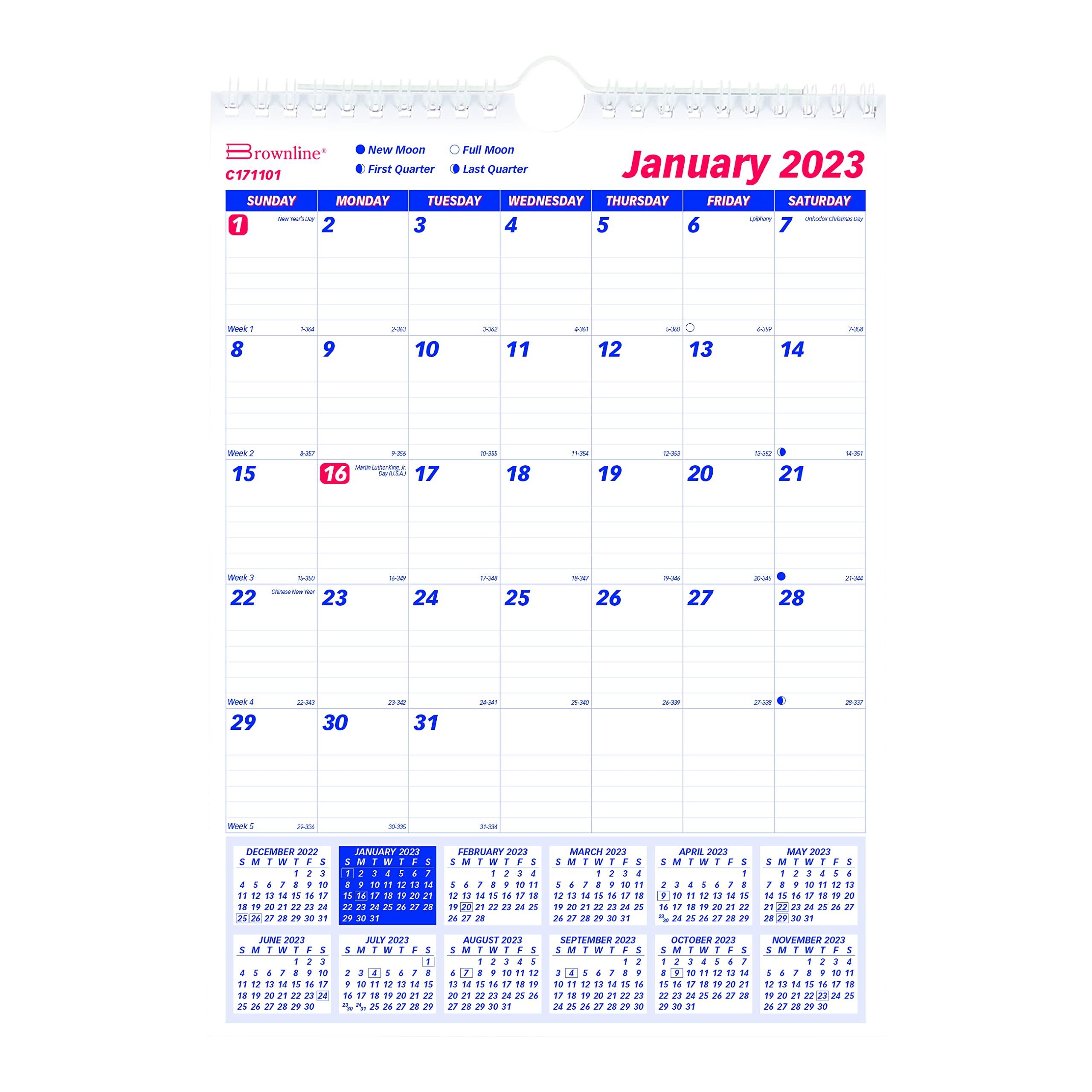 Brownline Twin-Wirebound Wall Calendar 2023 - 8 x 11 Inches, One Month per Page, White Sheets, January to December | Perfect for Office, Home & School Organization