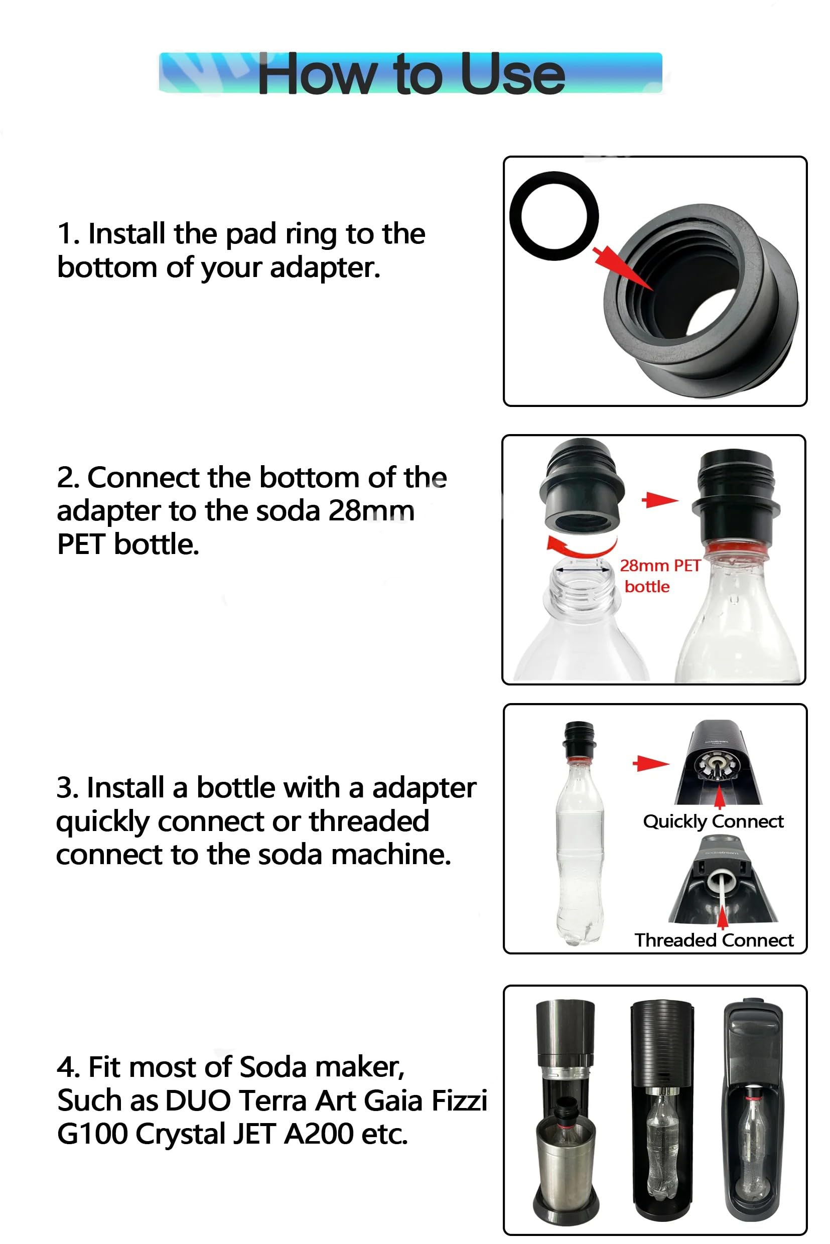 SodaStream Bottle Adapter for Fizzi DUO, Terra, Art, Gaia, A200 & G100 Soda Makers - Universal Carbonation Accessory for Sparkling Water & Homemade Soda at Home
